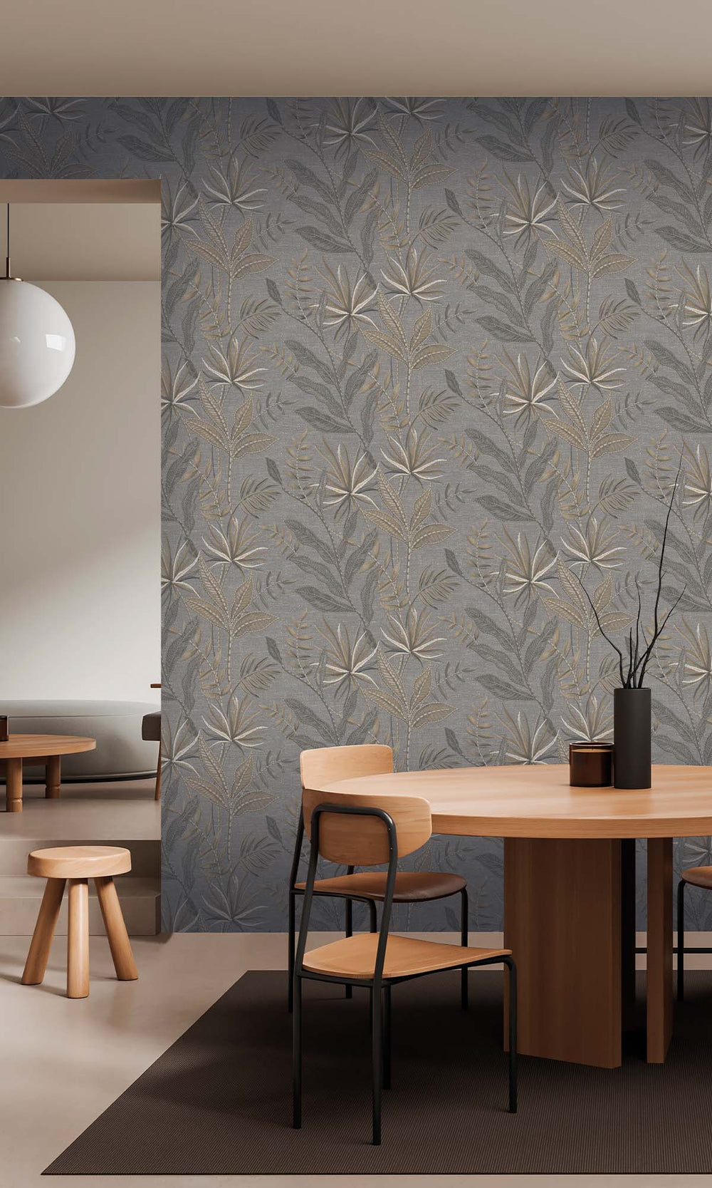 Skyrocket Grey Tropical Flora Wallpaper R10334