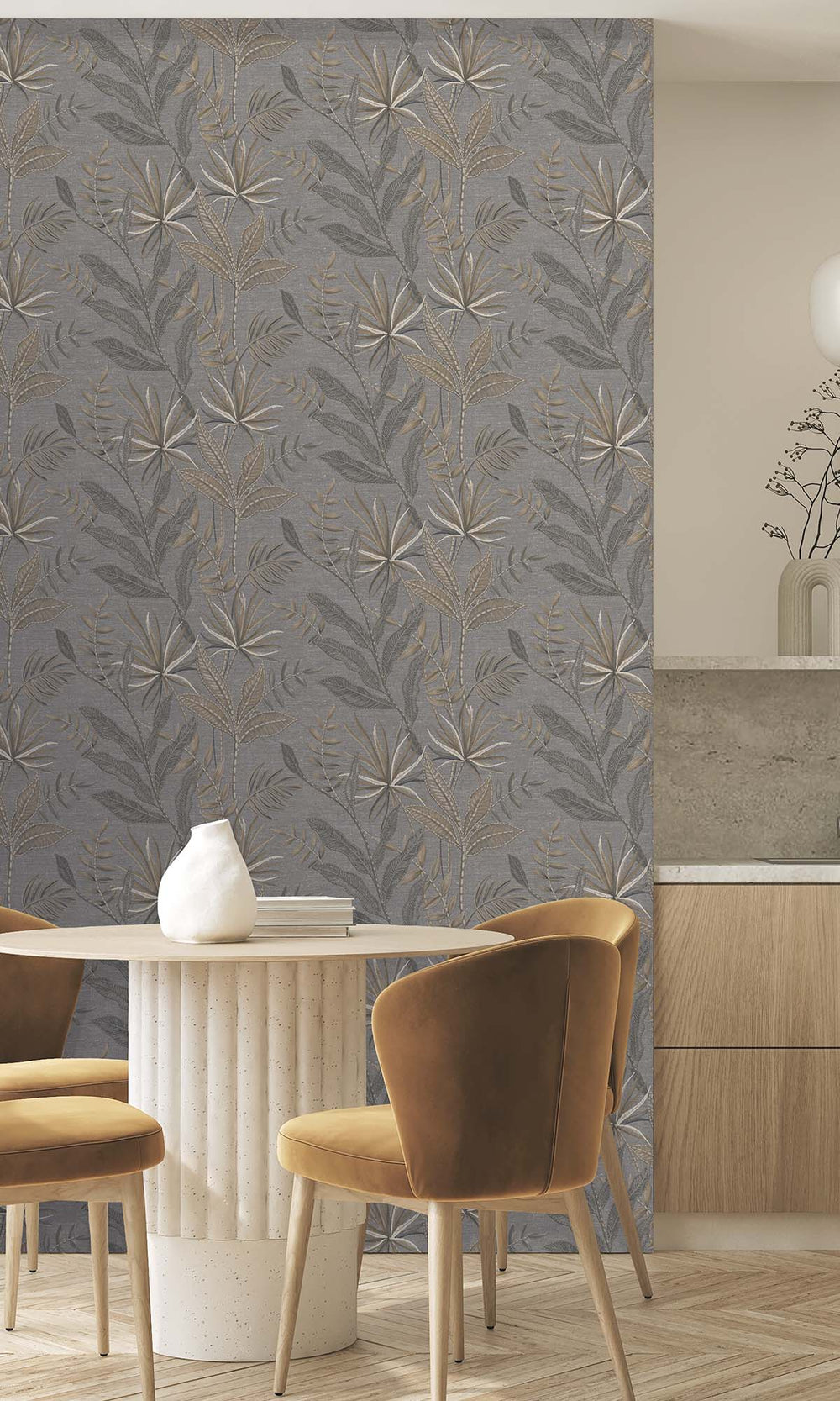 Skyrocket Grey Tropical Flora Wallpaper R10334