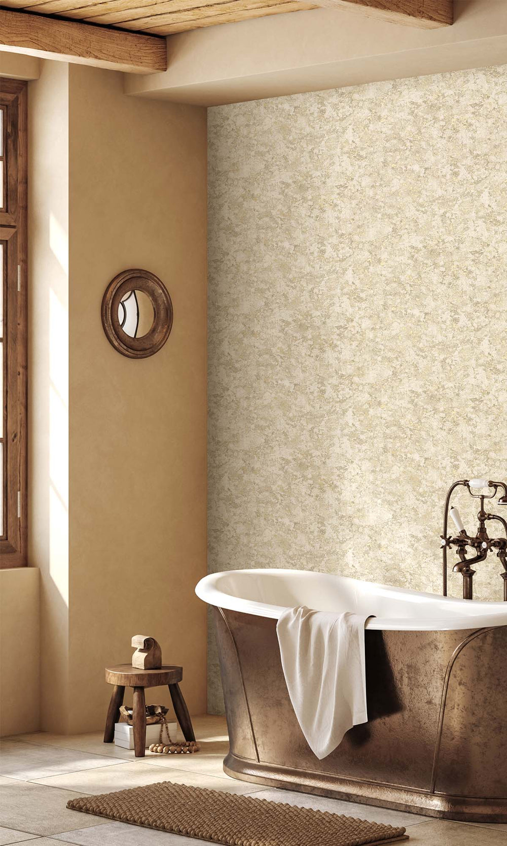 Cream Faux Plaster Effect Wallpaper R10338