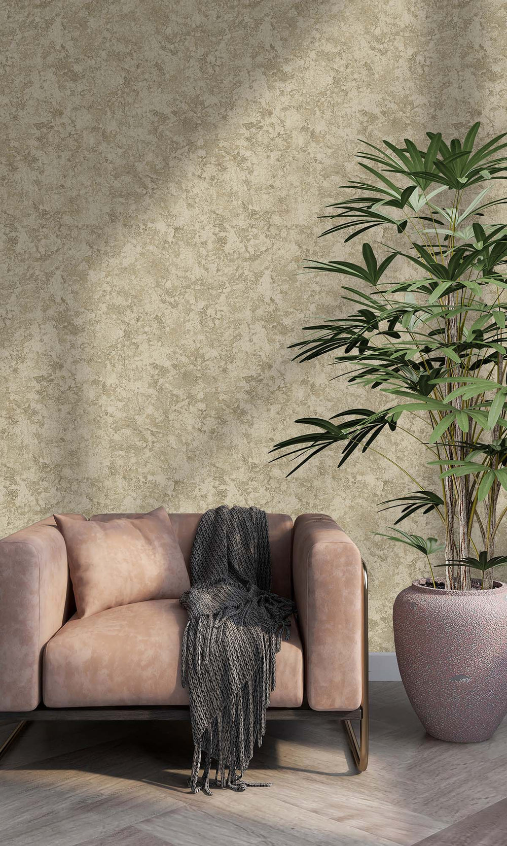 Beige Faux Plaster Effect Wallpaper R10340