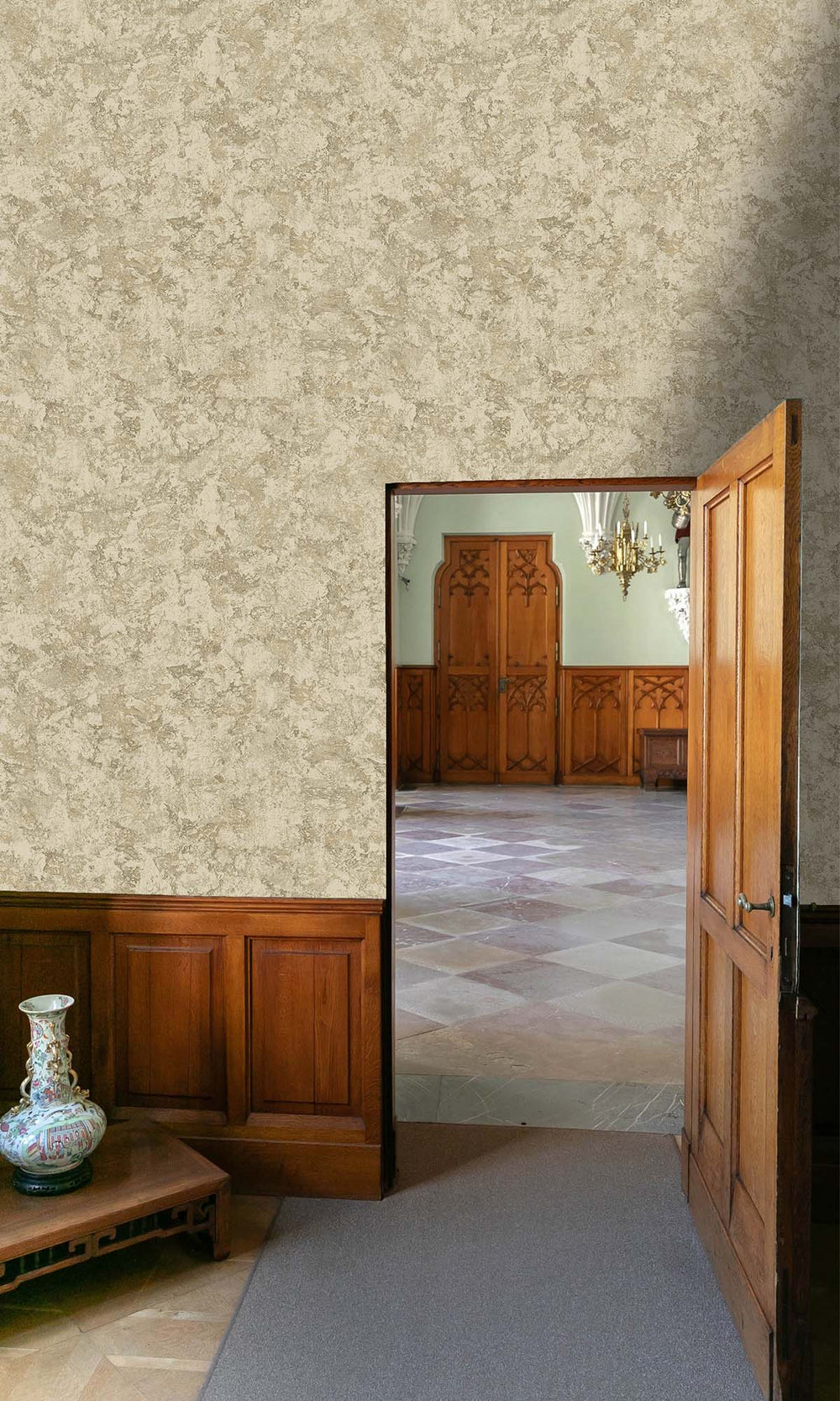 Beige Faux Plaster Effect Wallpaper R10340