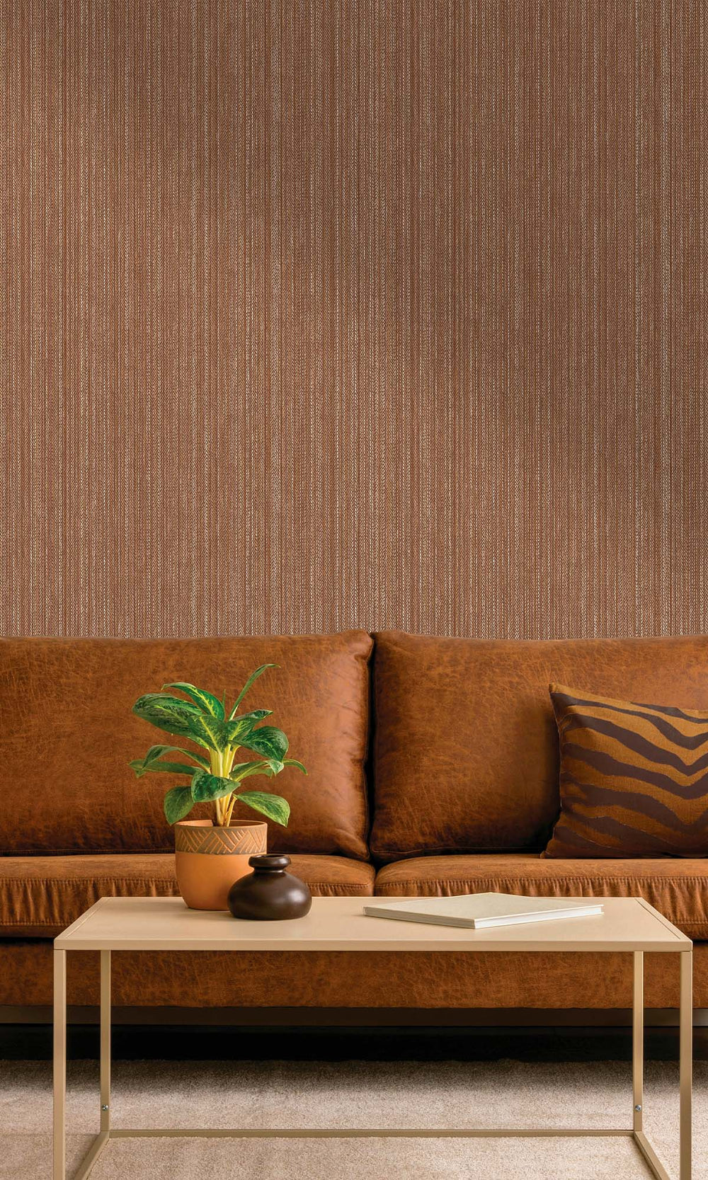 Rust Metallic Acrylic Chevron Print Wallpaper R10341