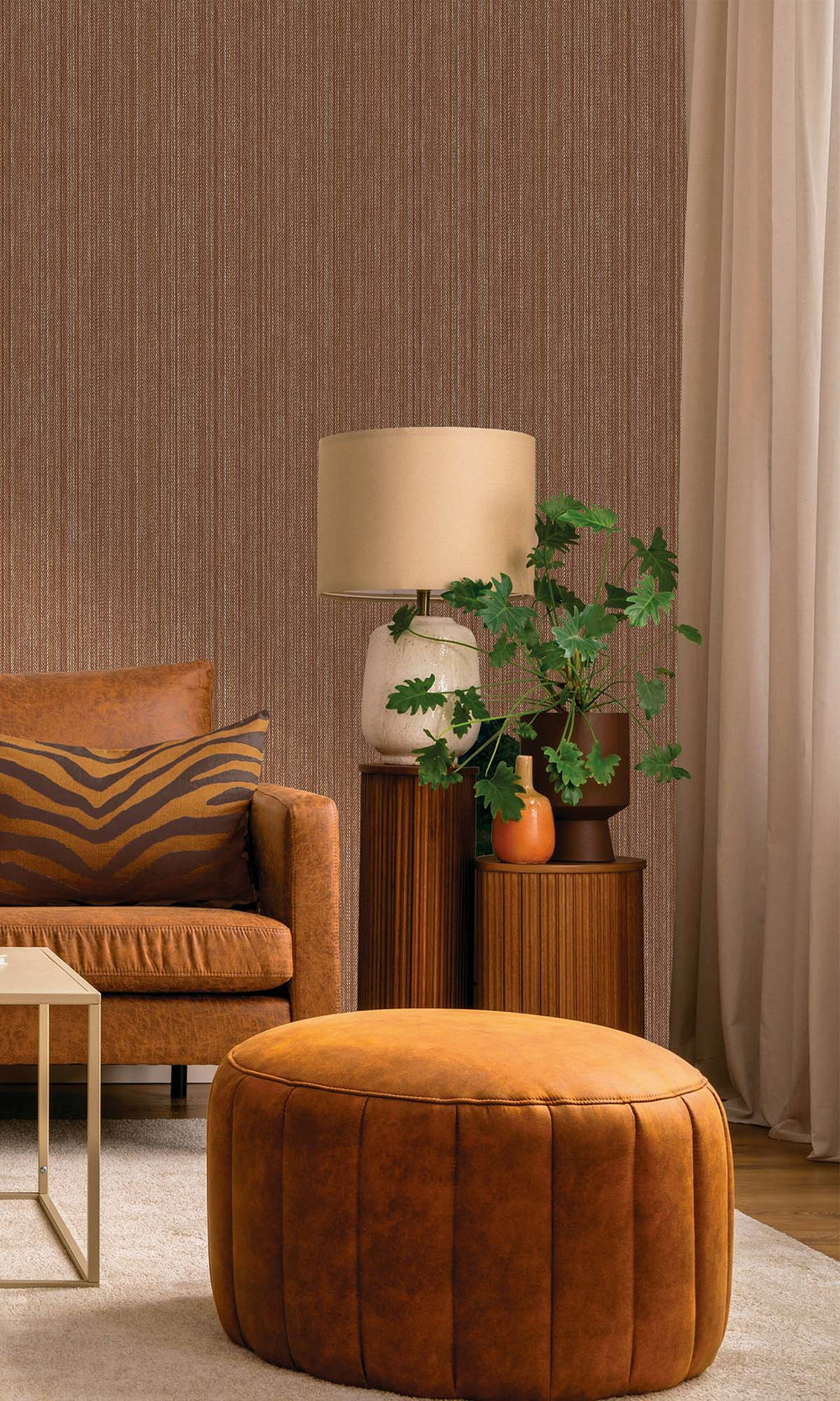 Rust Metallic Acrylic Chevron Print Wallpaper R10341