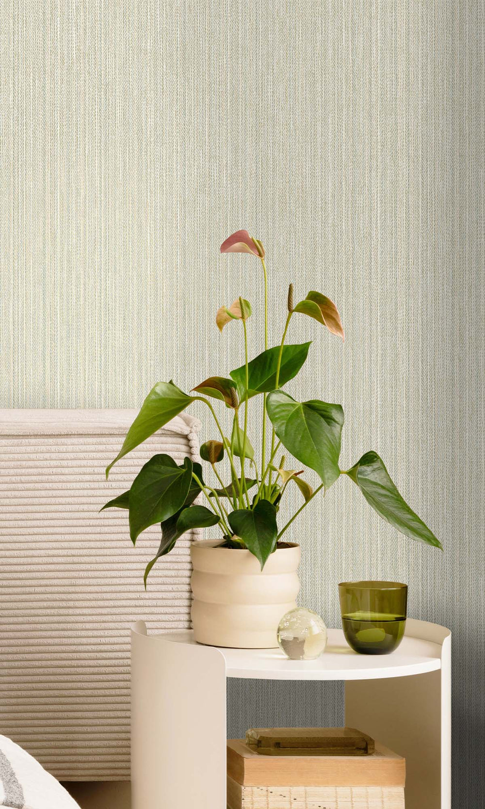 Duck Egg Metallic Acrylic Chevron Print Wallpaper R10343