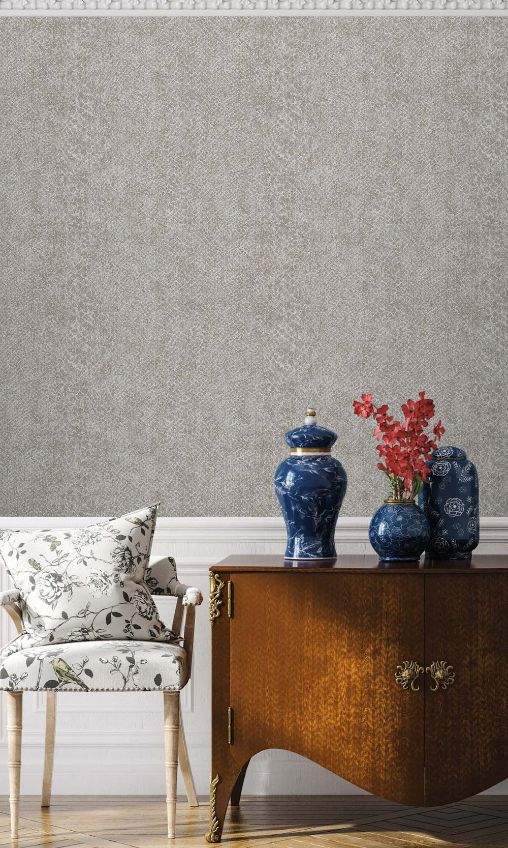 Grey Textured Faux Snakeskin Wallpaper R10345