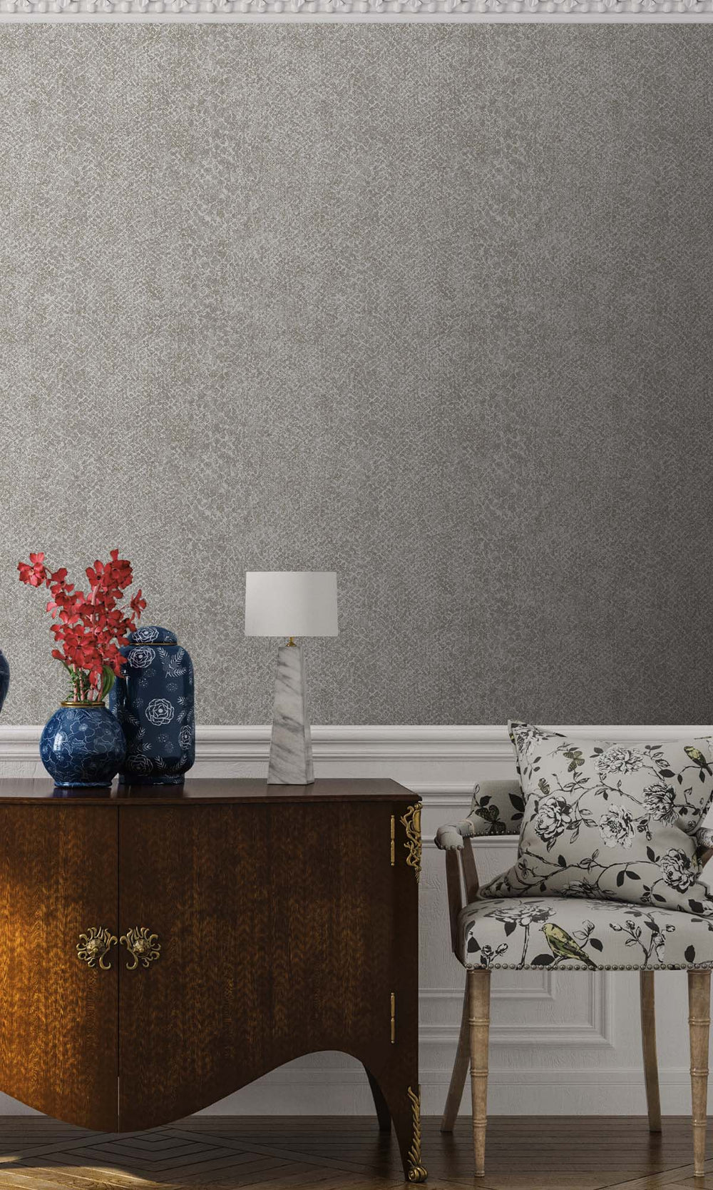 Grey Textured Faux Snakeskin Wallpaper R10345