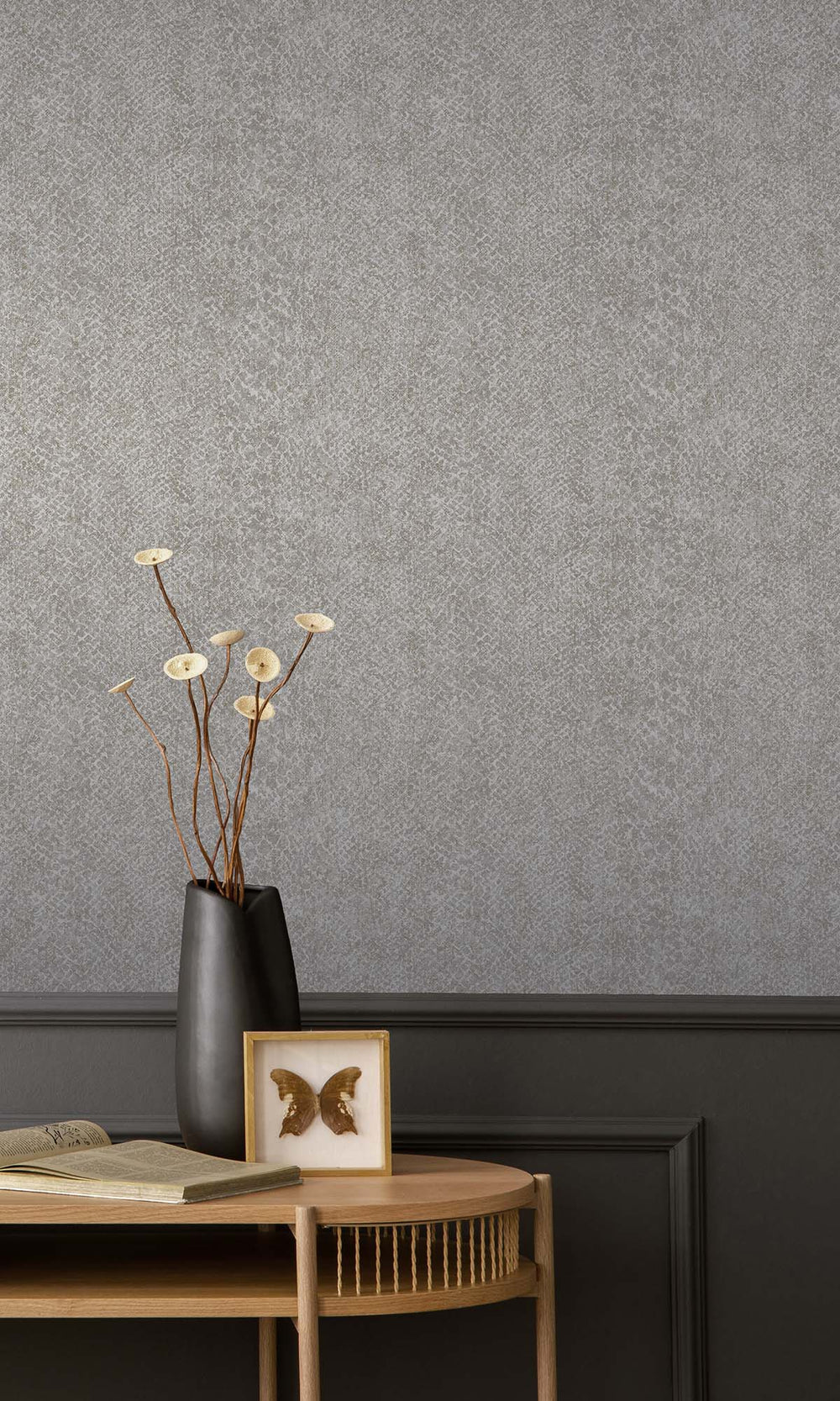 Grey Textured Faux Snakeskin Wallpaper R10345