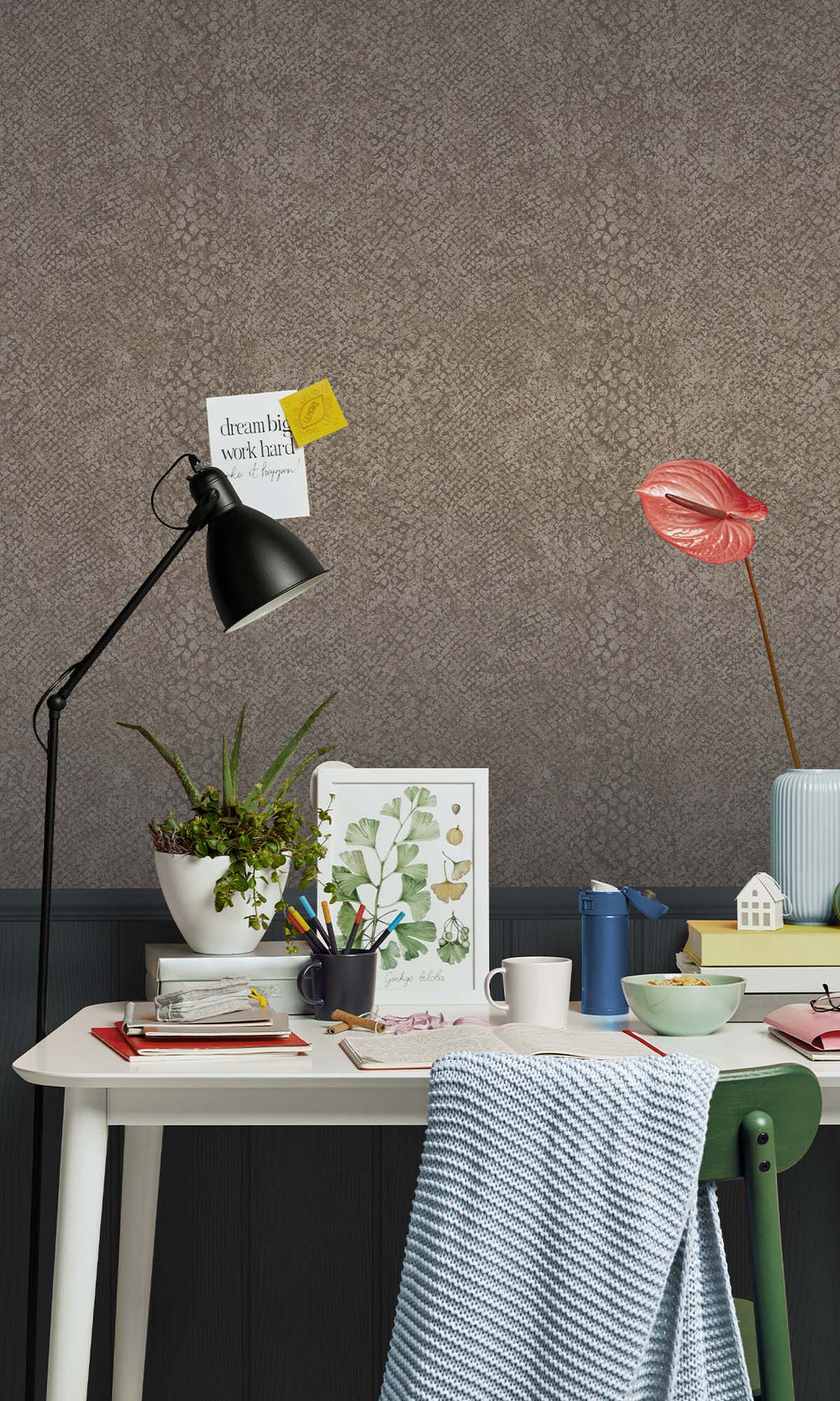Taupe Textured Faux Snakeskin Wallpaper R10346