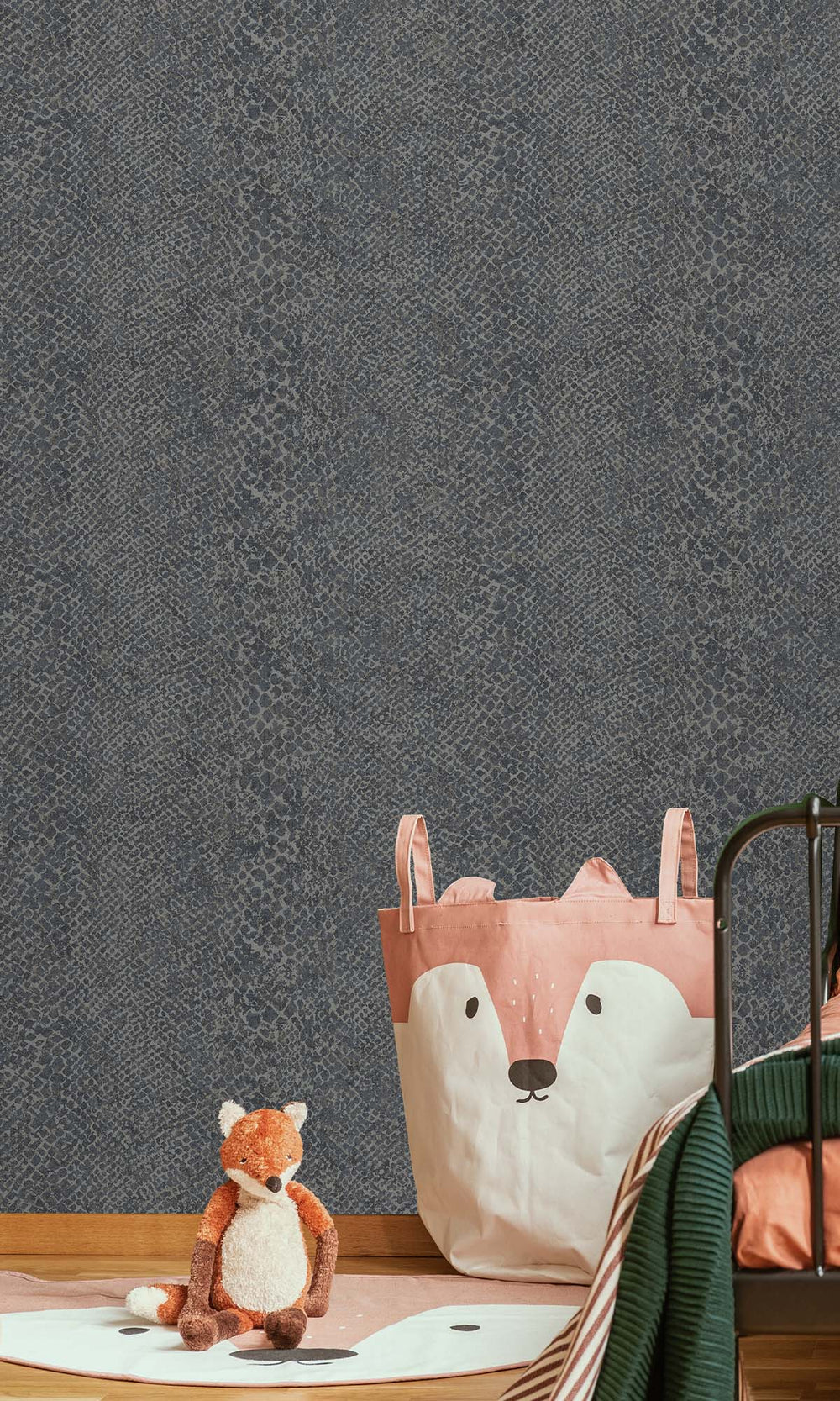 Navy Textured Faux Snakeskin Wallpaper R10347