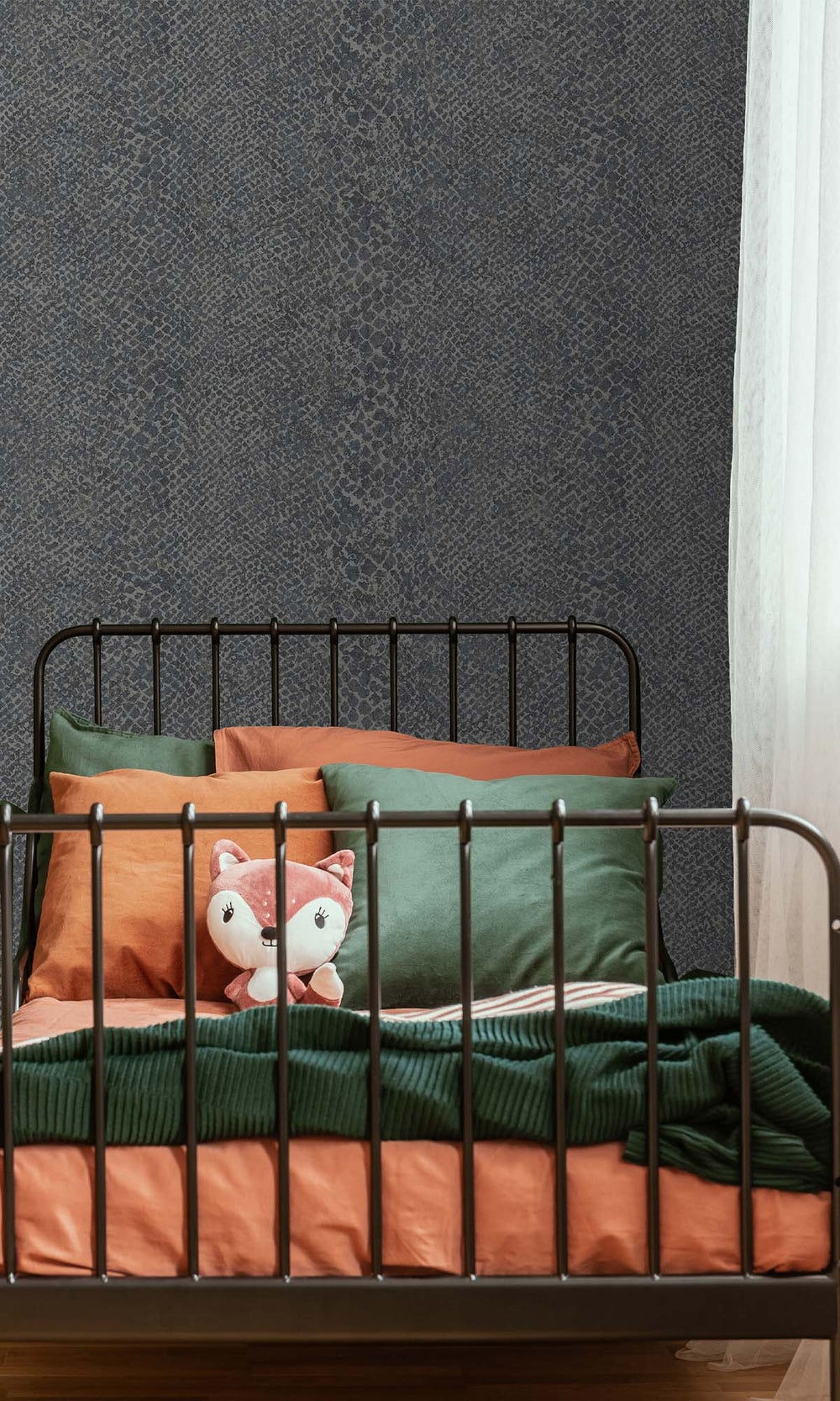 Navy Textured Faux Snakeskin Wallpaper R10347