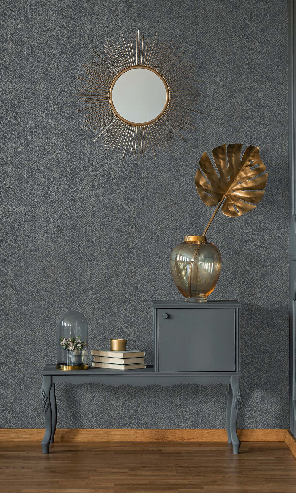 Navy Textured Faux Snakeskin Wallpaper R10347
