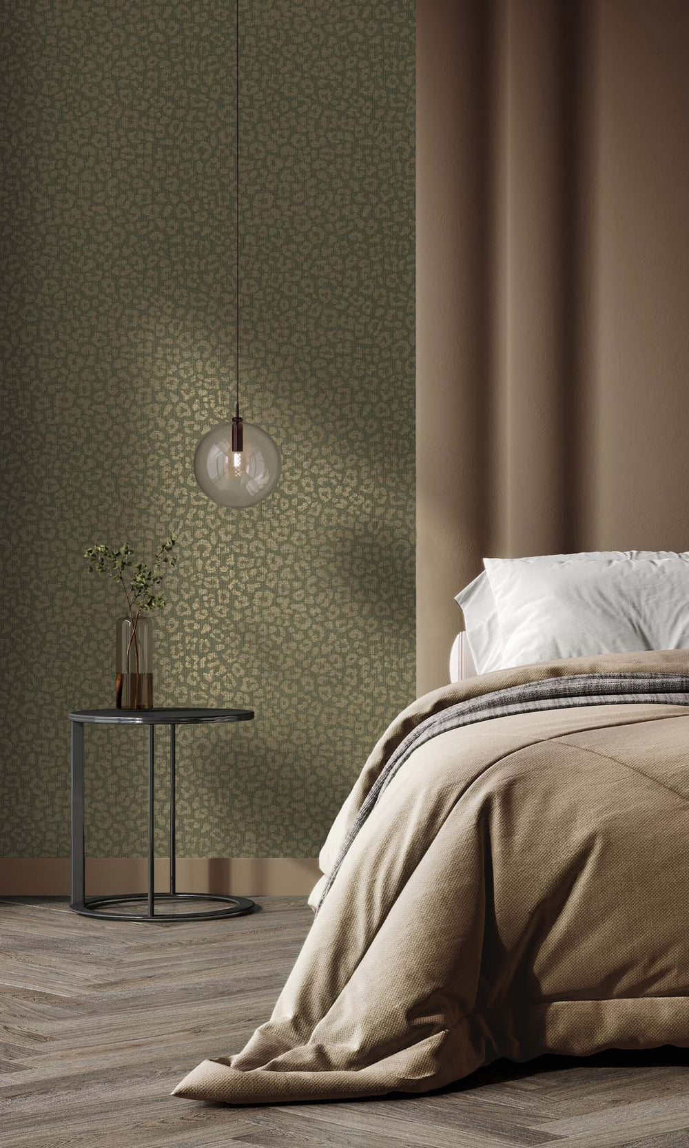 Moss Green Faux Leopard Print Wallpaper R10356