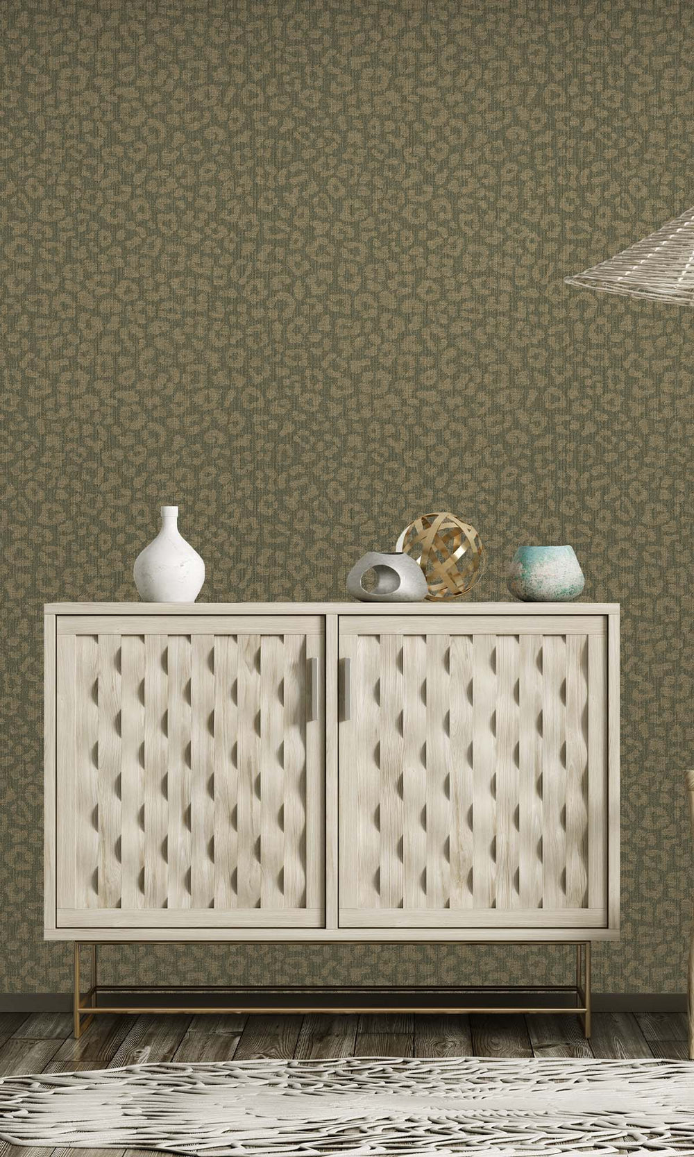 Moss Green Faux Leopard Print Wallpaper R10356