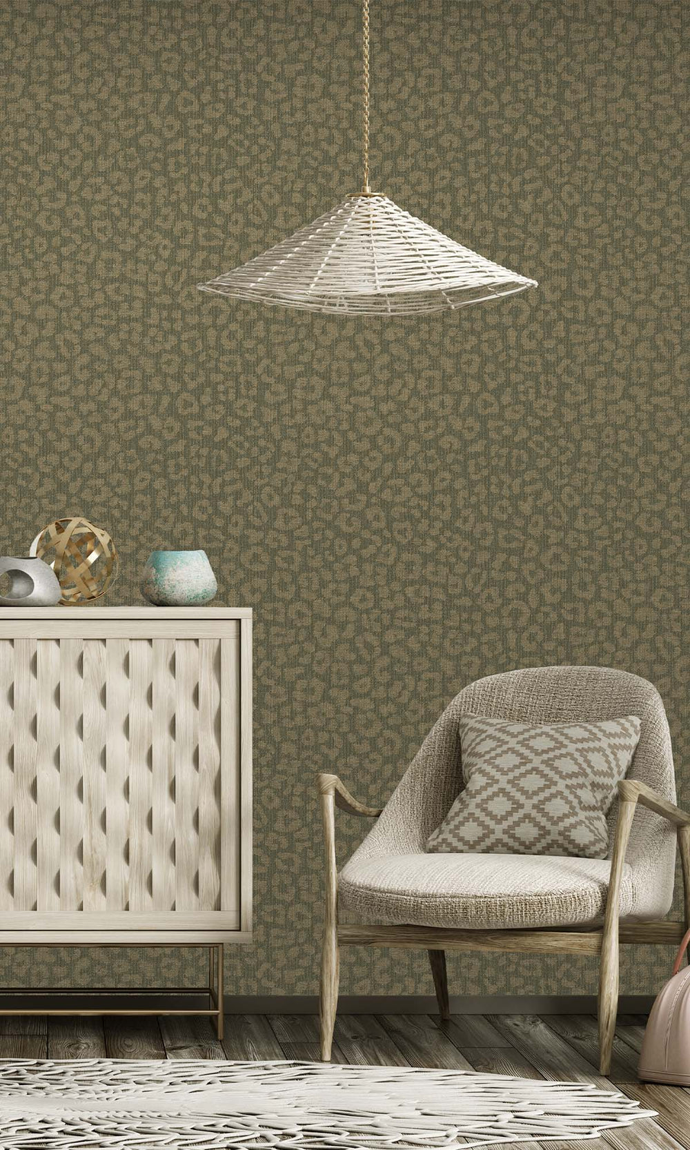 Moss Green Faux Leopard Print Wallpaper R10356
