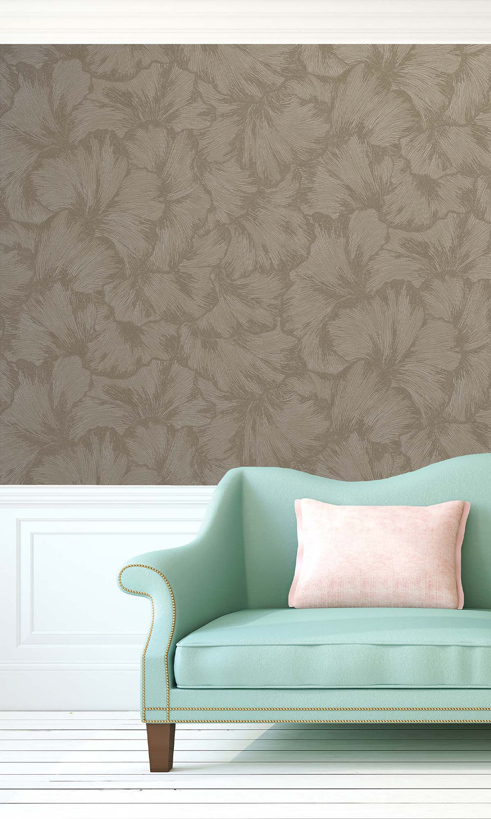 Beige Textured Ginko Leaves Wallpaper R10357