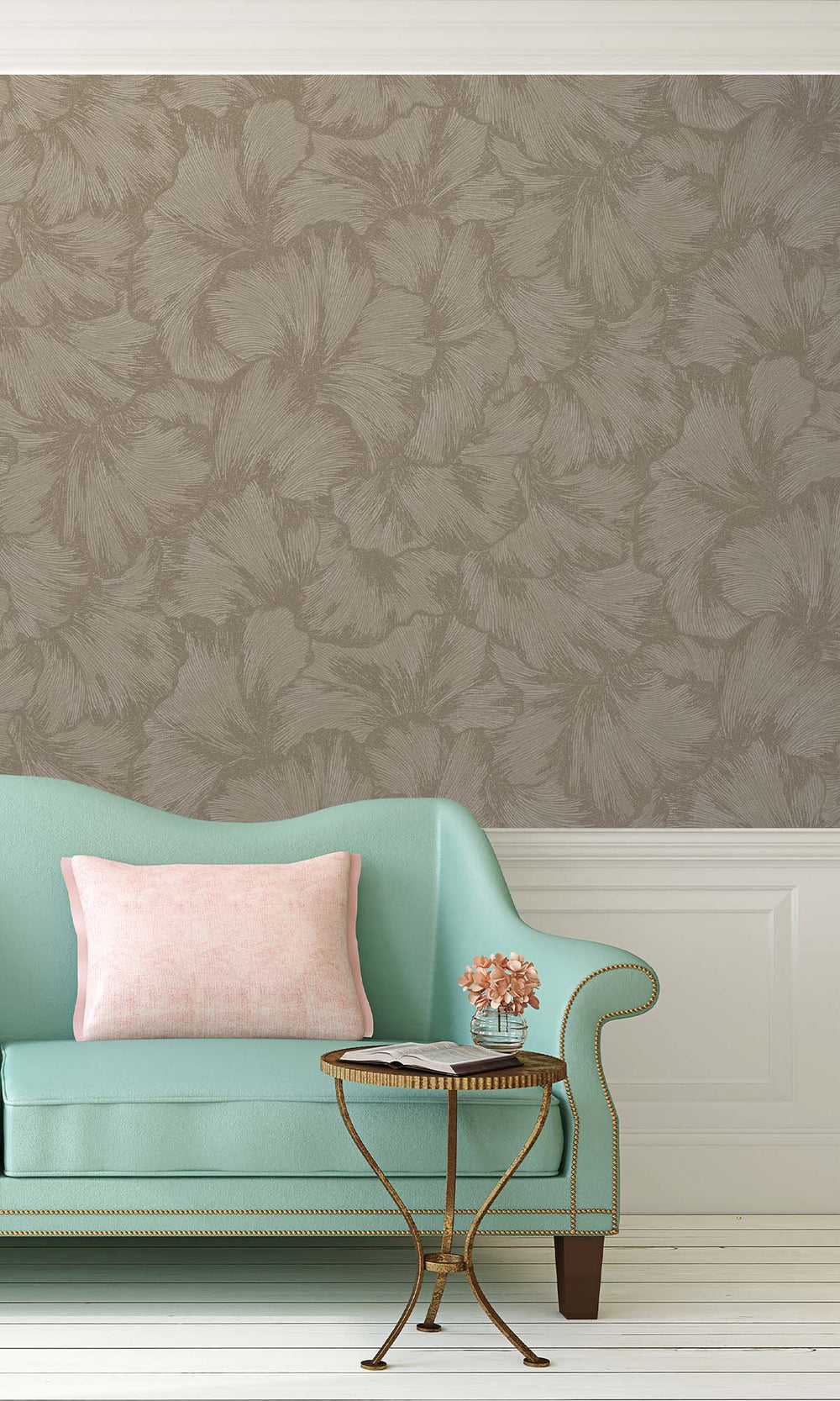 Beige Textured Ginko Leaves Wallpaper R10357