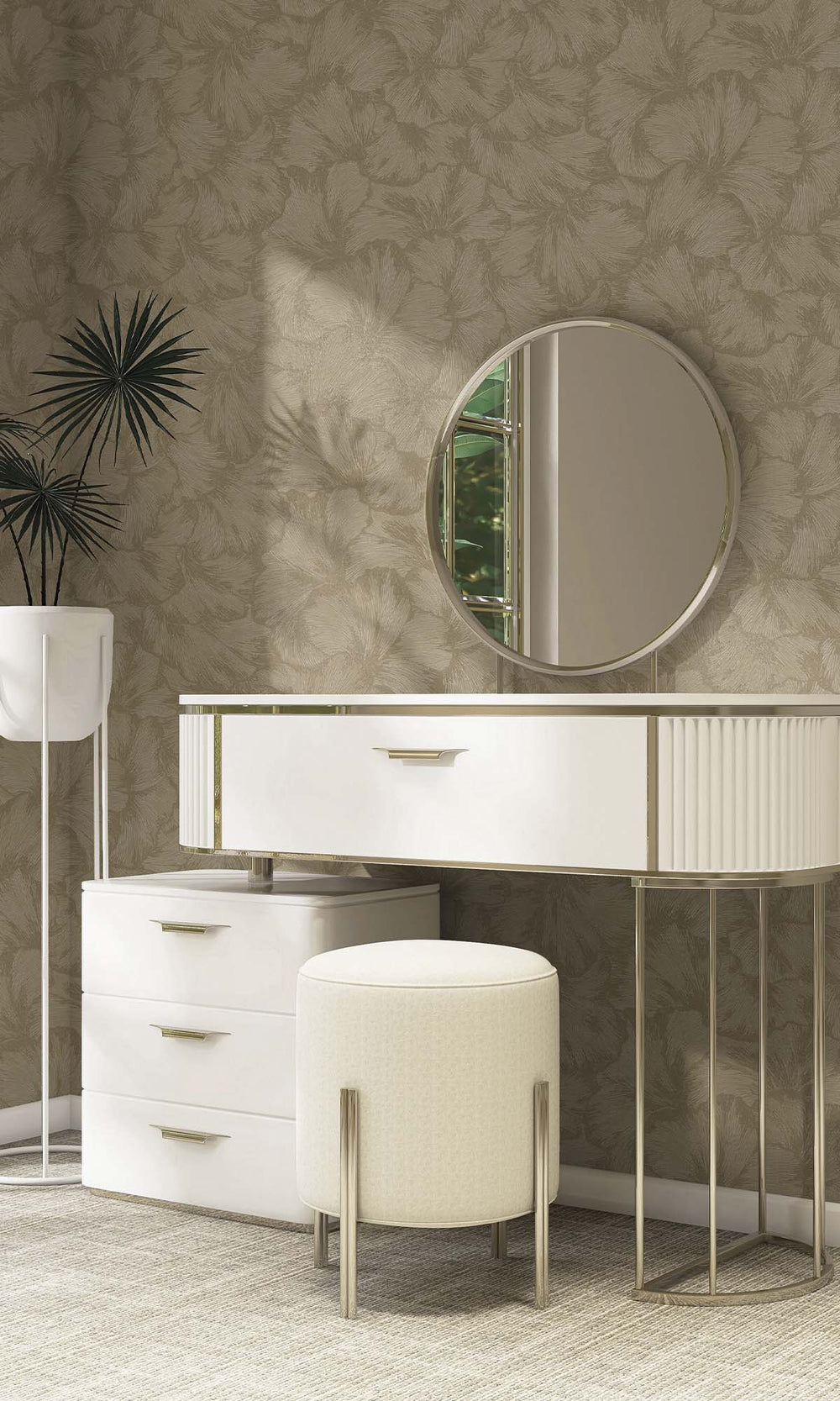 Beige Textured Ginko Leaves Wallpaper R10357