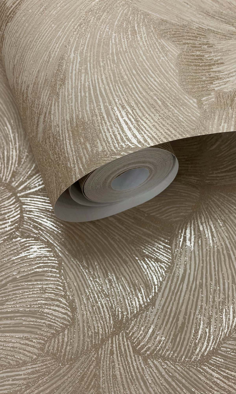 Beige Textured Ginko Leaves Wallpaper R10357