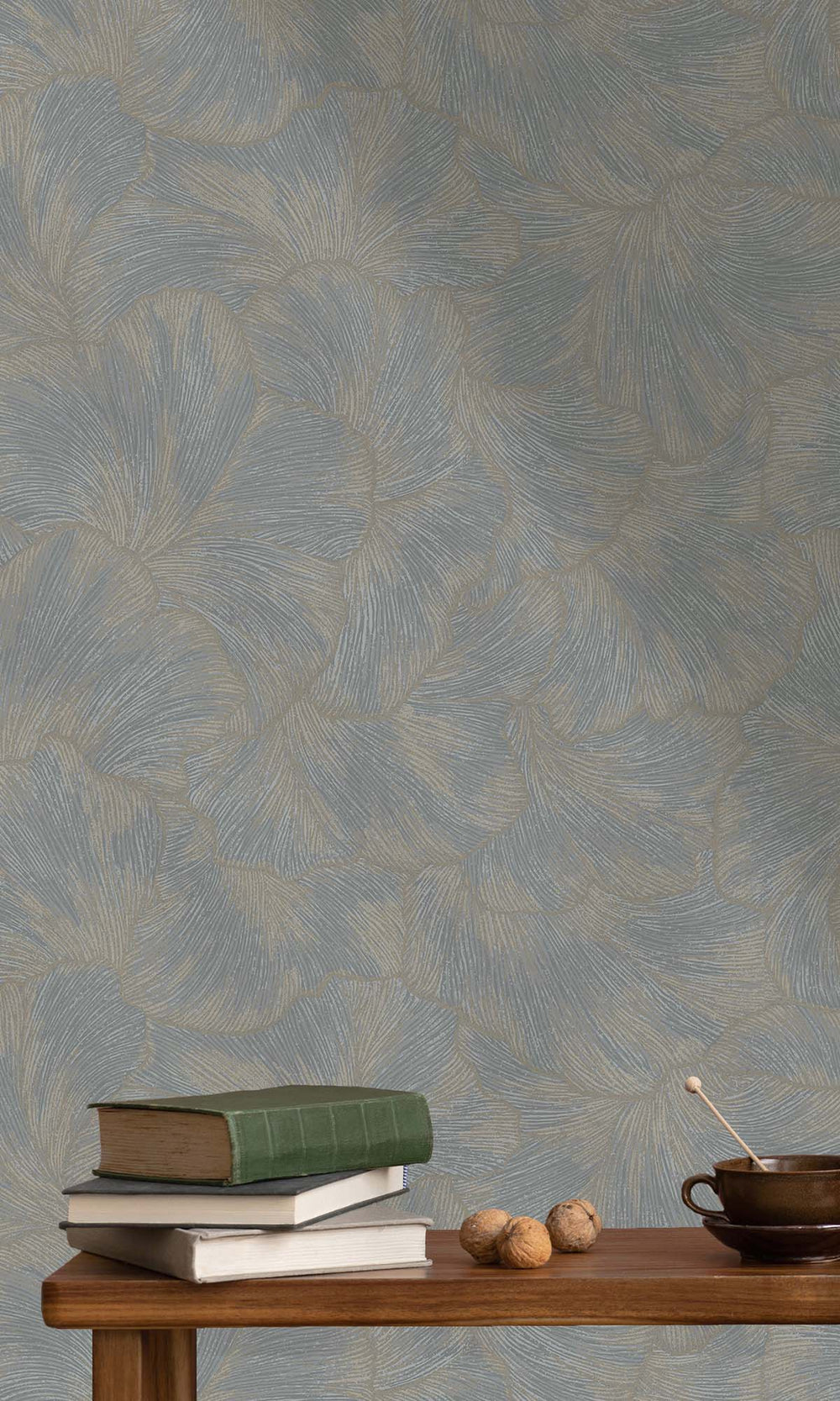 Blue Textured Ginko Leaves Wallpaper R10358