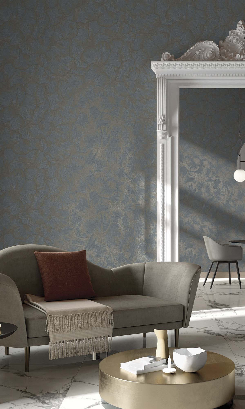 Blue Textured Ginko Leaves Wallpaper R10358
