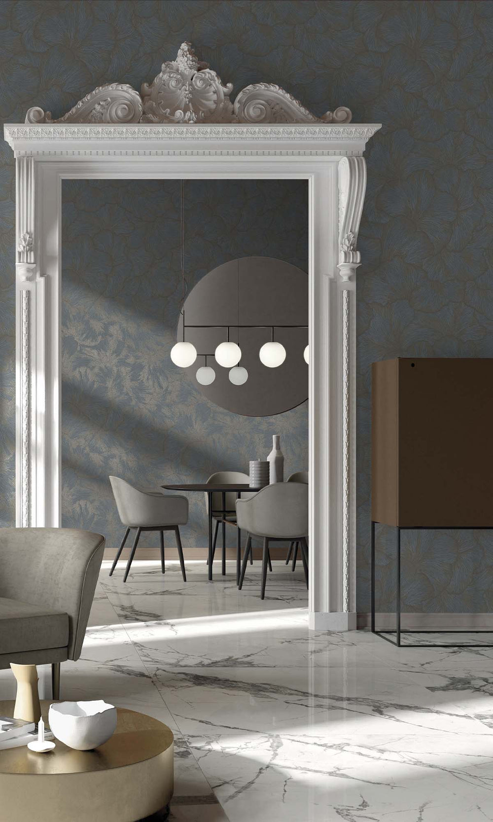 Blue Textured Ginko Leaves Wallpaper R10358