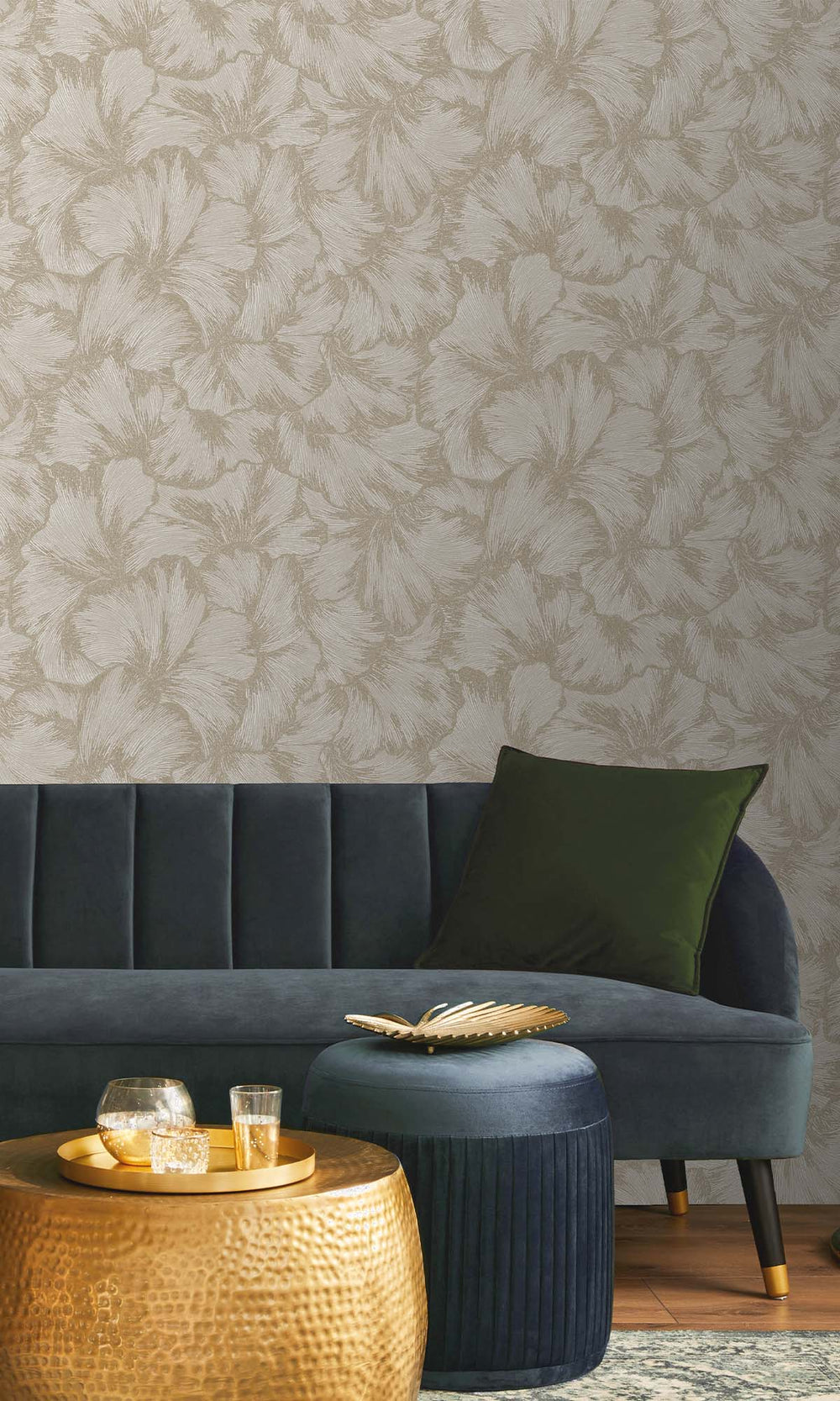 Dove Textured Ginko Leaves Wallpaper R10359