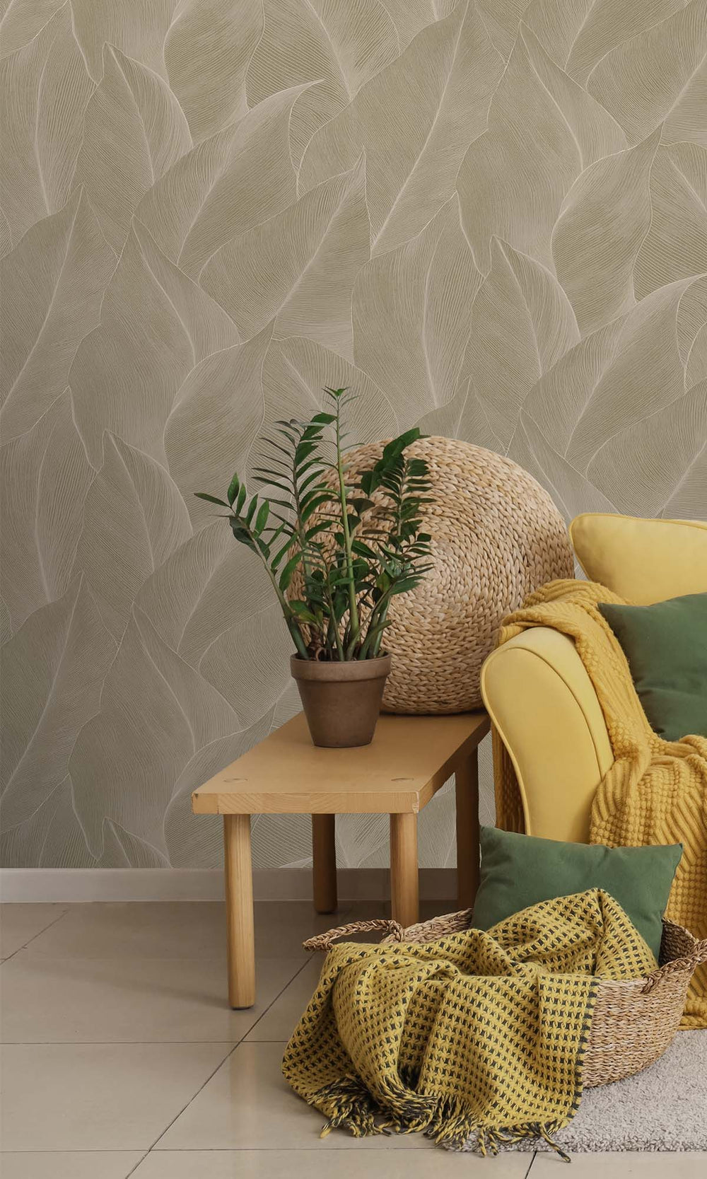 Beige Allover Anthurium Leaf Wallpaper R10361