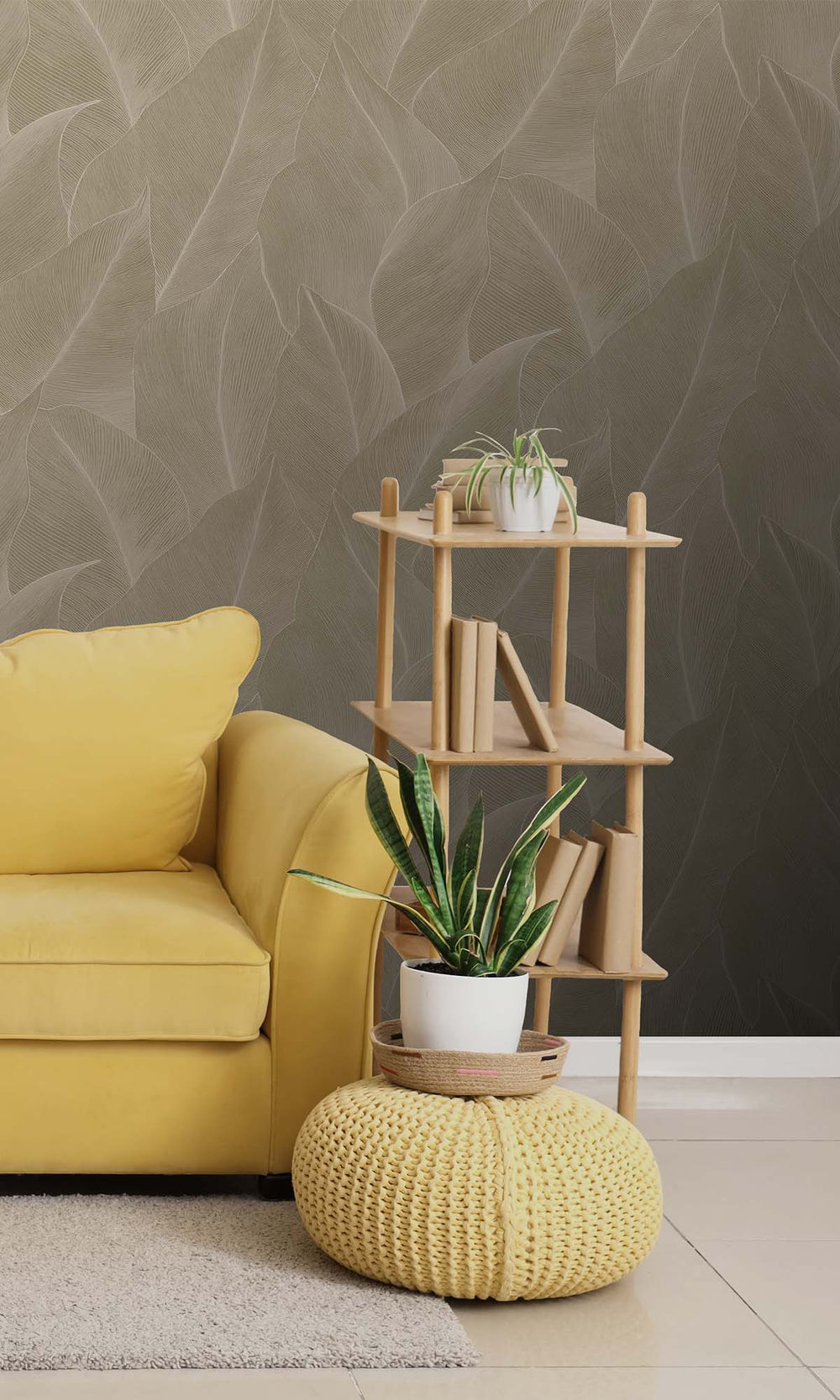 Beige Allover Anthurium Leaf Wallpaper R10361