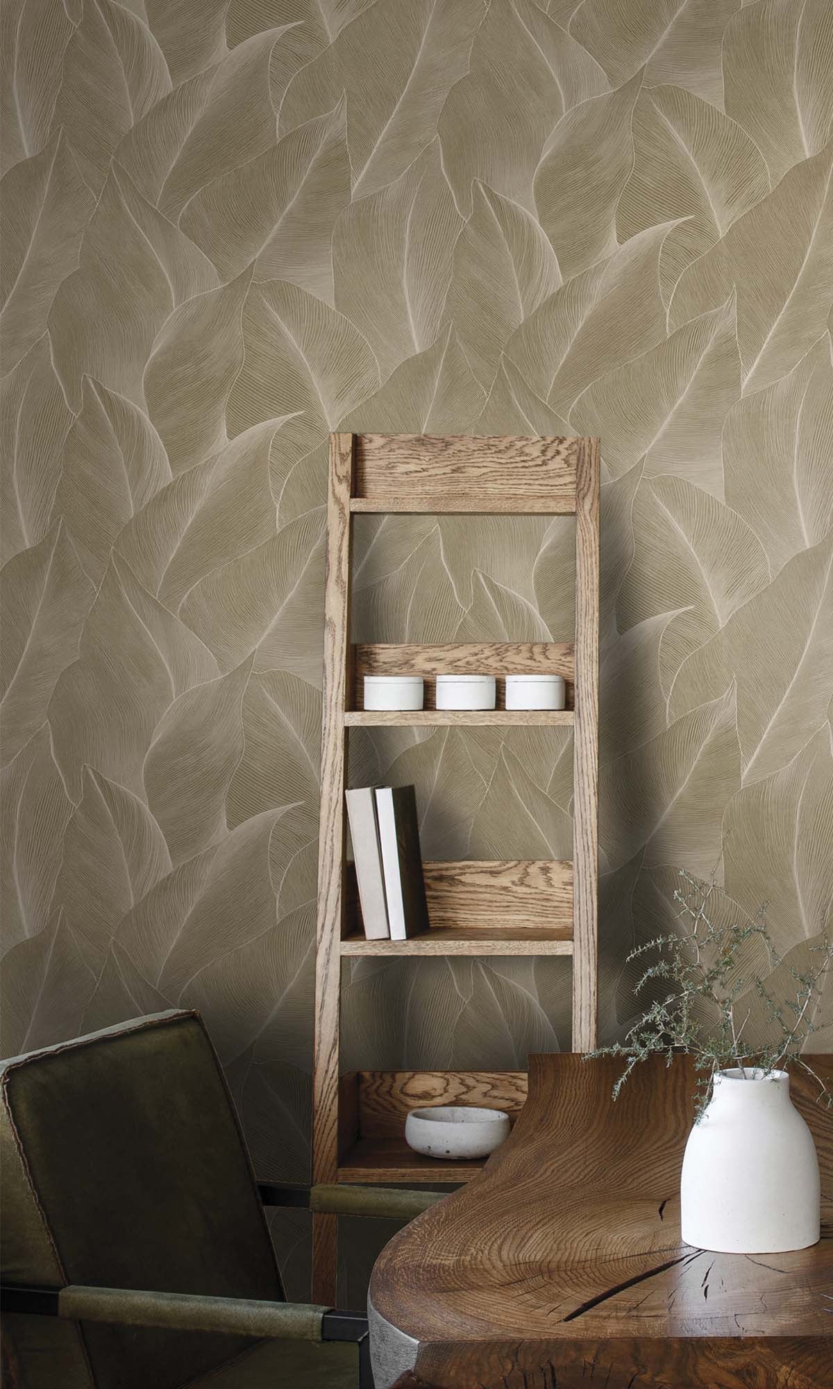Beige Allover Anthurium Leaf Wallpaper R10361