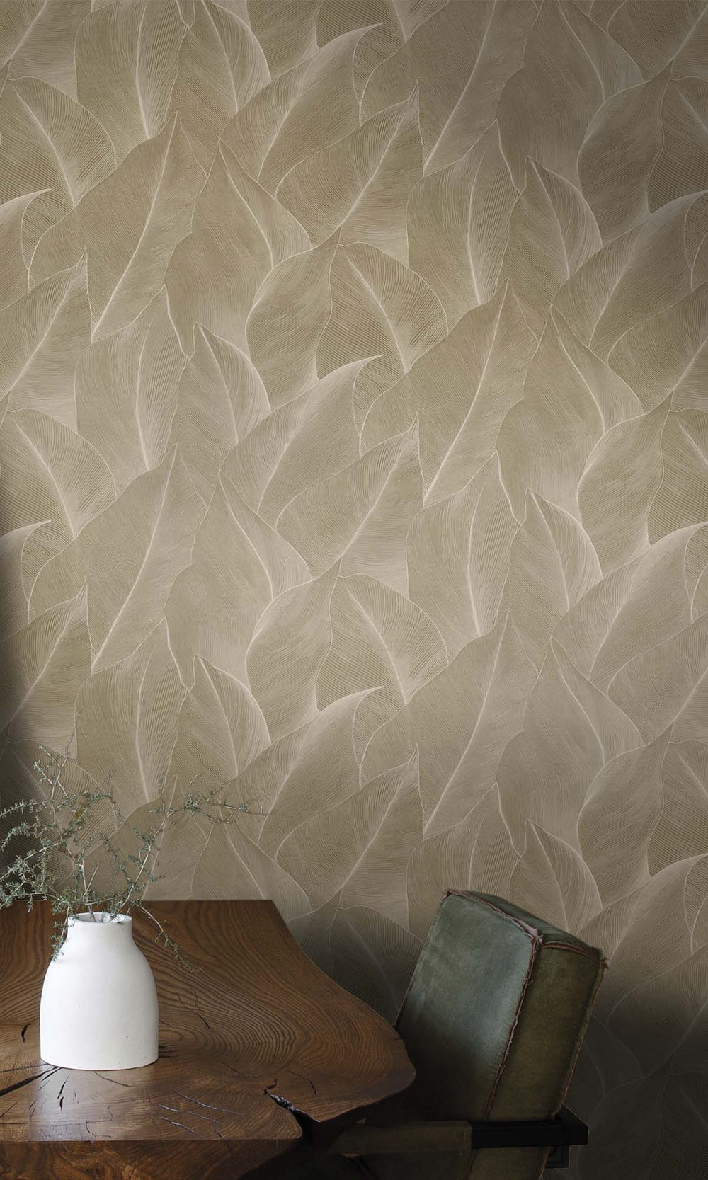 Beige Allover Anthurium Leaf Wallpaper R10361