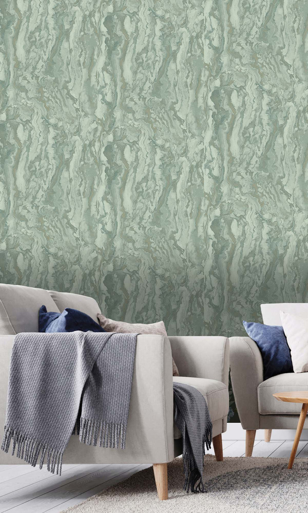 Duck Egg Faux Marble Effect Wallpaper R10363