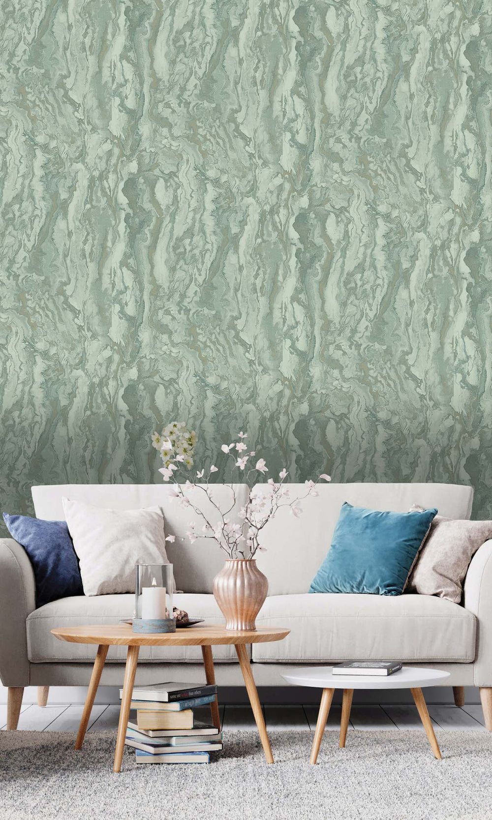 Duck Egg Faux Marble Effect Wallpaper R10363