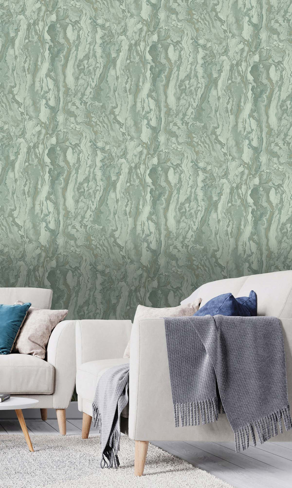 Duck Egg Faux Marble Effect Wallpaper R10363