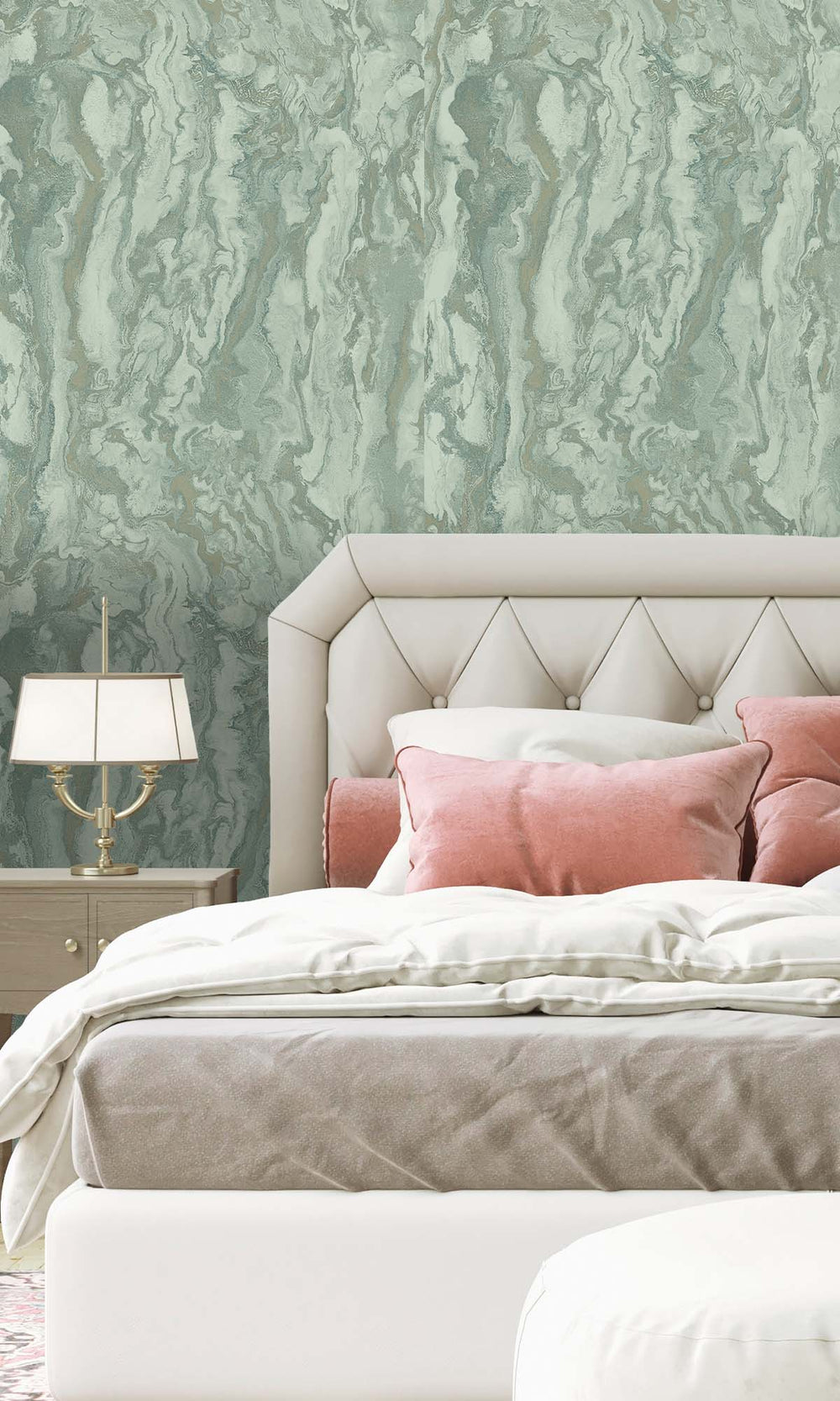Duck Egg Faux Marble Effect Wallpaper R10363