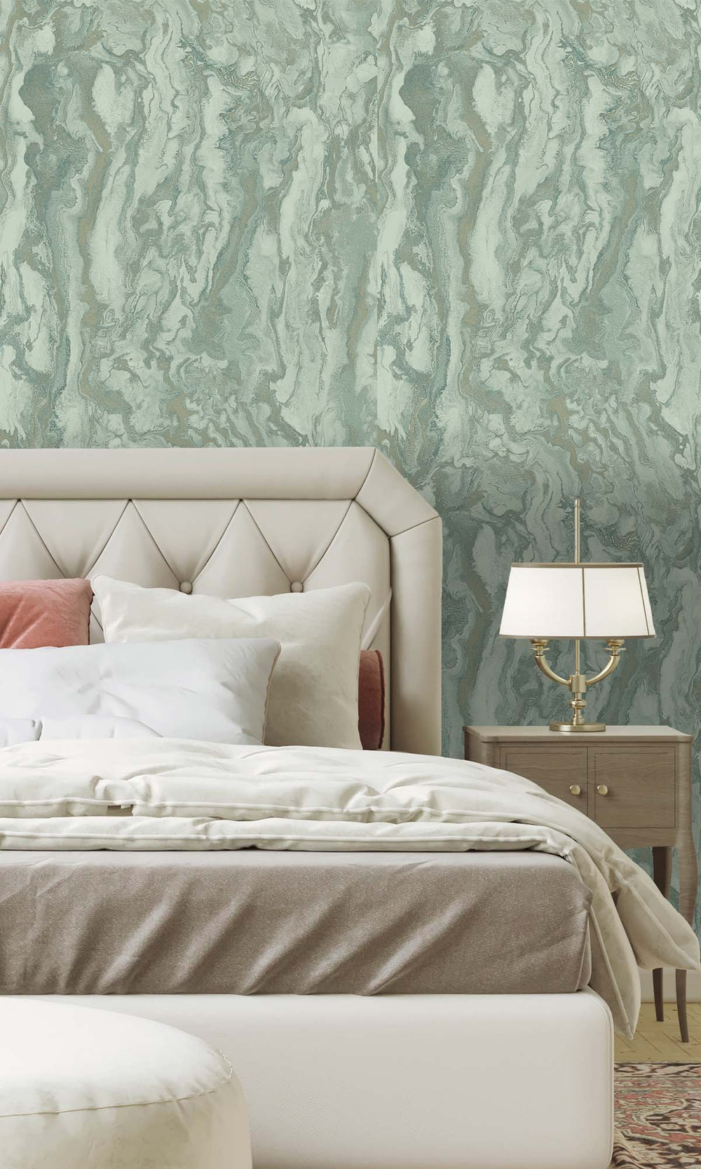 Duck Egg Faux Marble Effect Wallpaper R10363