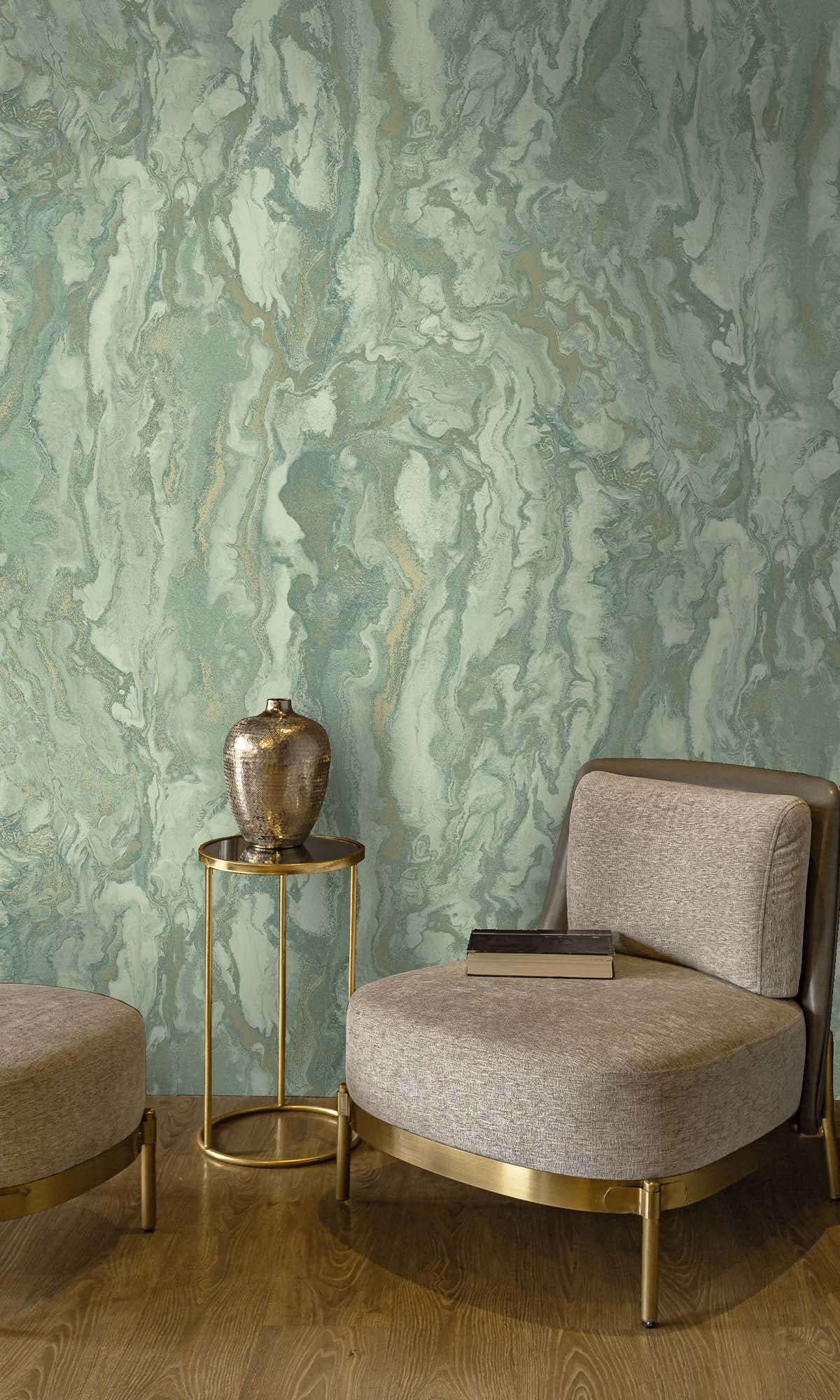Duck Egg Faux Marble Effect Wallpaper R10363
