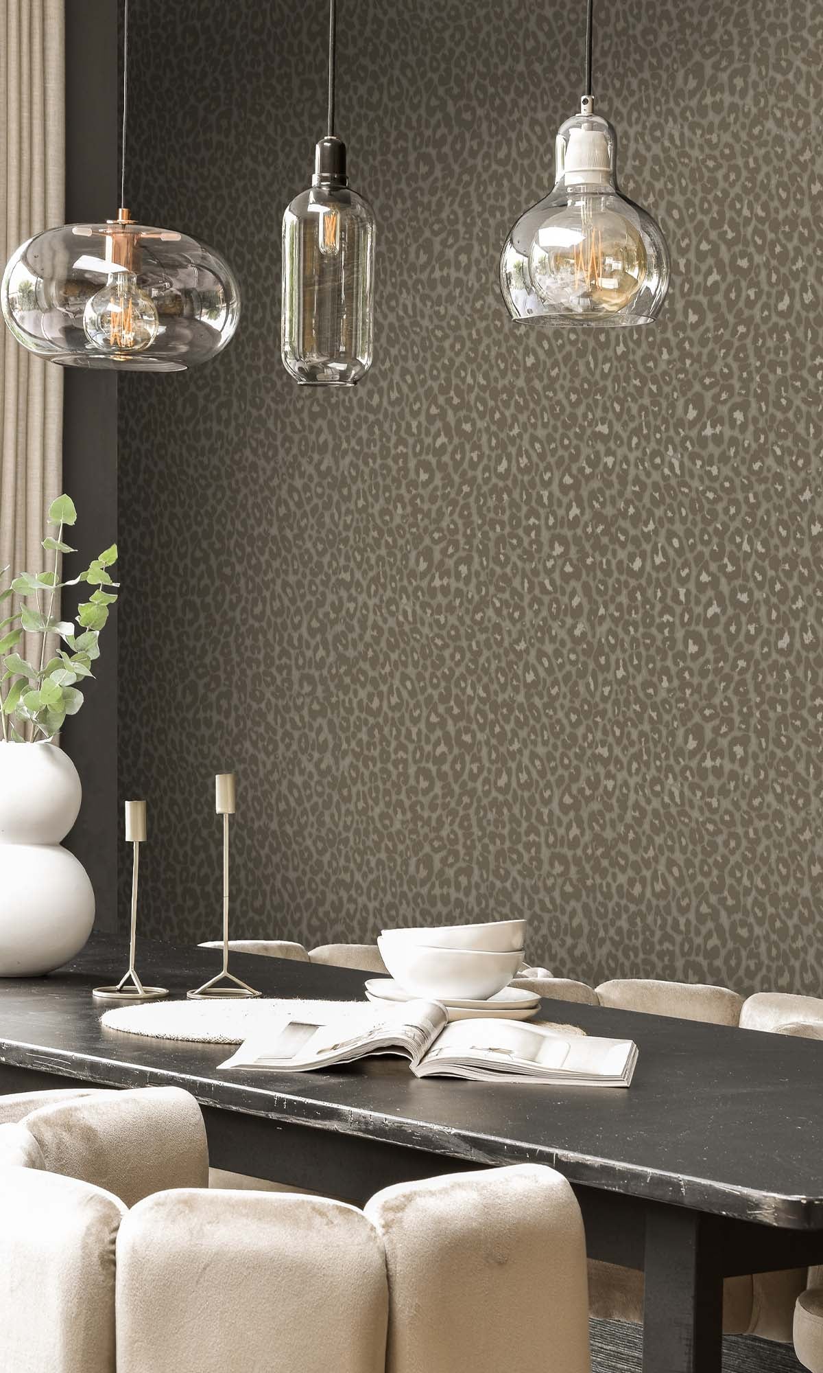 Taupe Beaded Leopard Print Wallpaper R10367