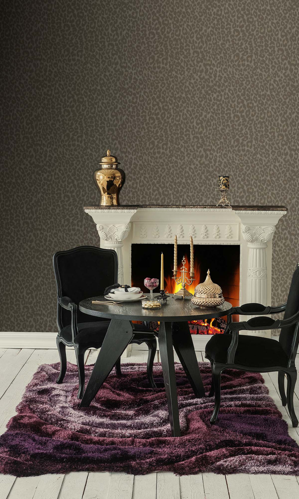 Taupe Beaded Leopard Print Wallpaper R10367