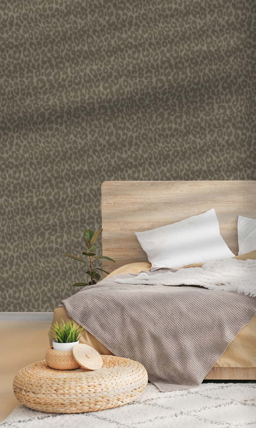 Taupe Beaded Leopard Print Wallpaper R10367