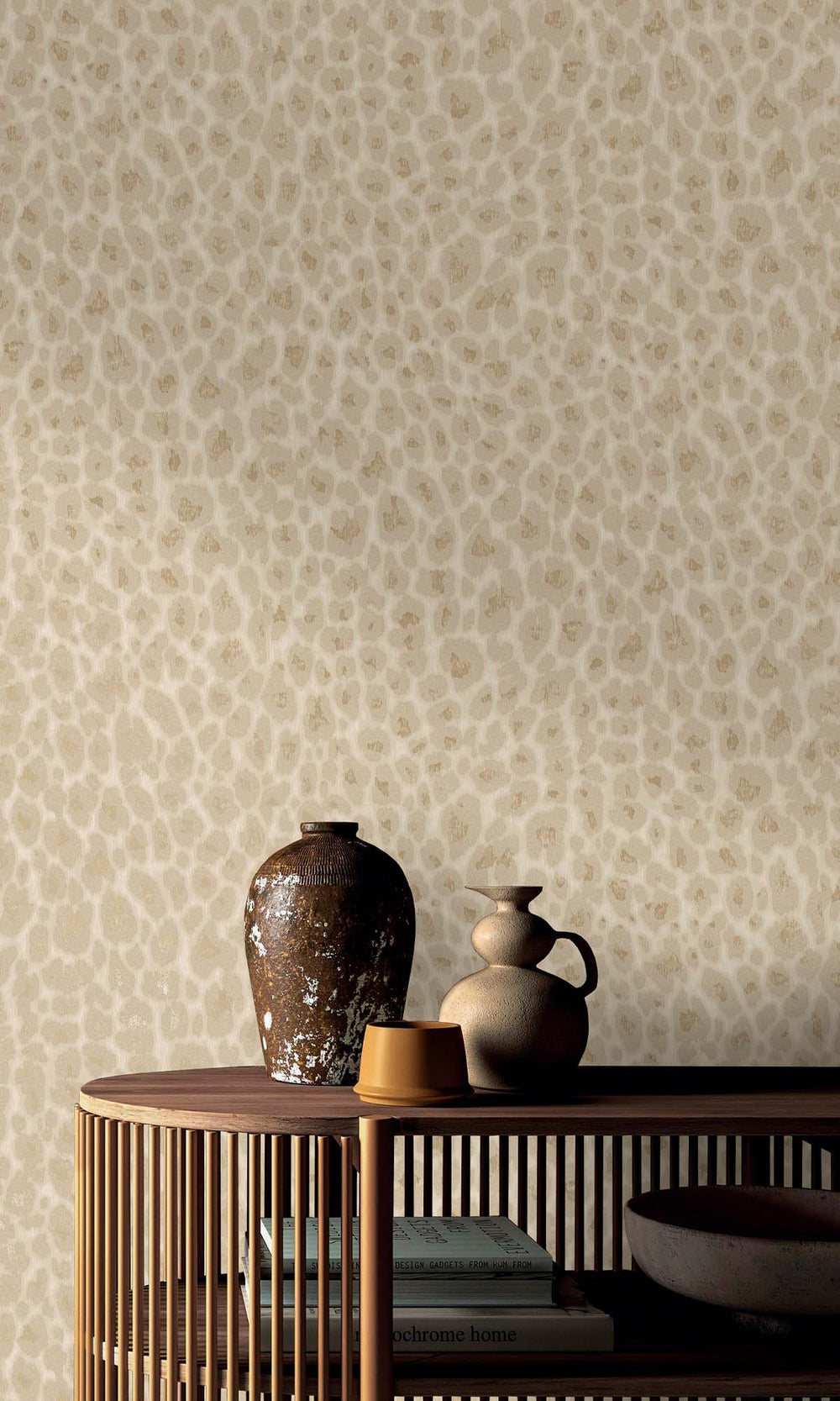 Cream Beaded Leopard Print Wallpaper R10368