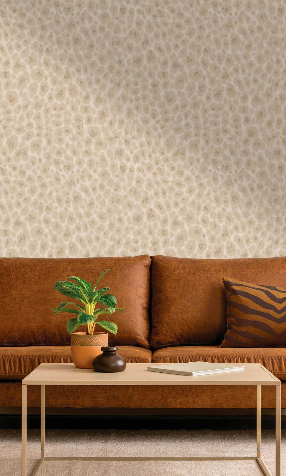 Cream Beaded Leopard Print Wallpaper R10368