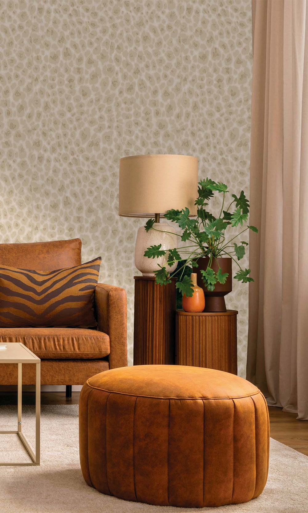 Cream Beaded Leopard Print Wallpaper R10368