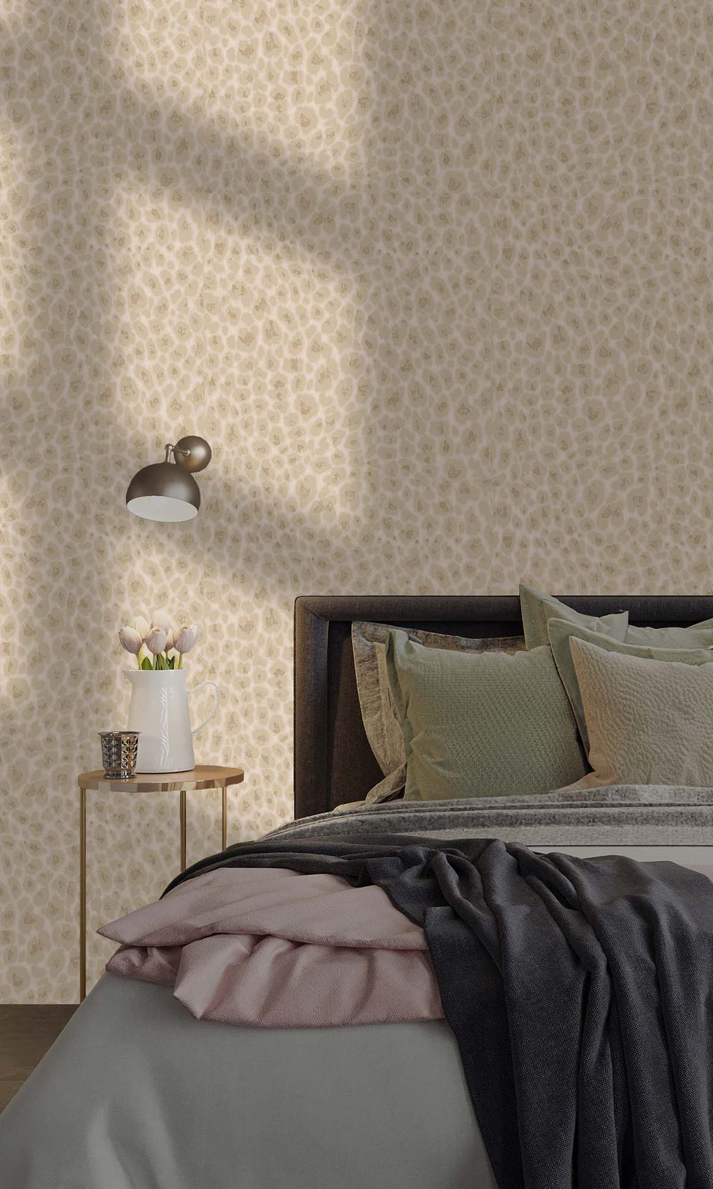 Cream Beaded Leopard Print Wallpaper R10368