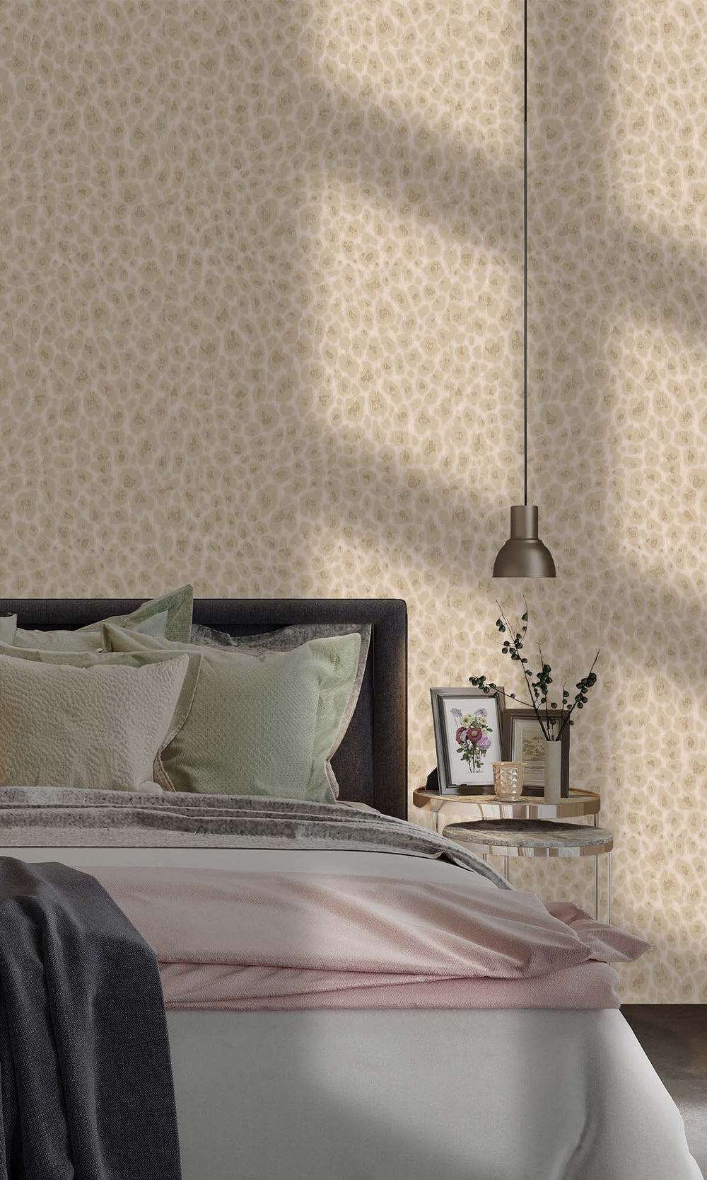 Cream Beaded Leopard Print Wallpaper R10368
