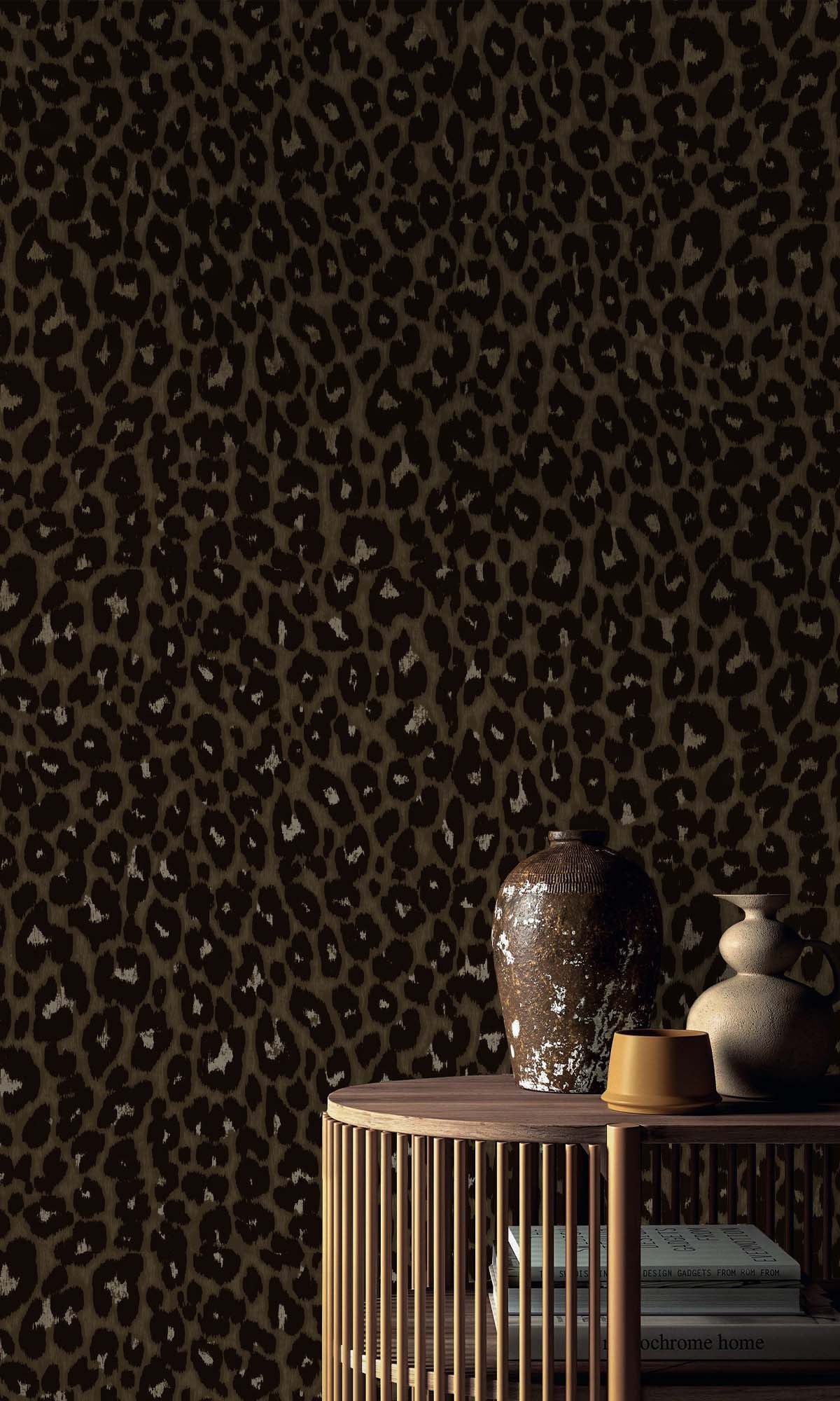 Umber Flocked Leopard Print Wallpaper R10369