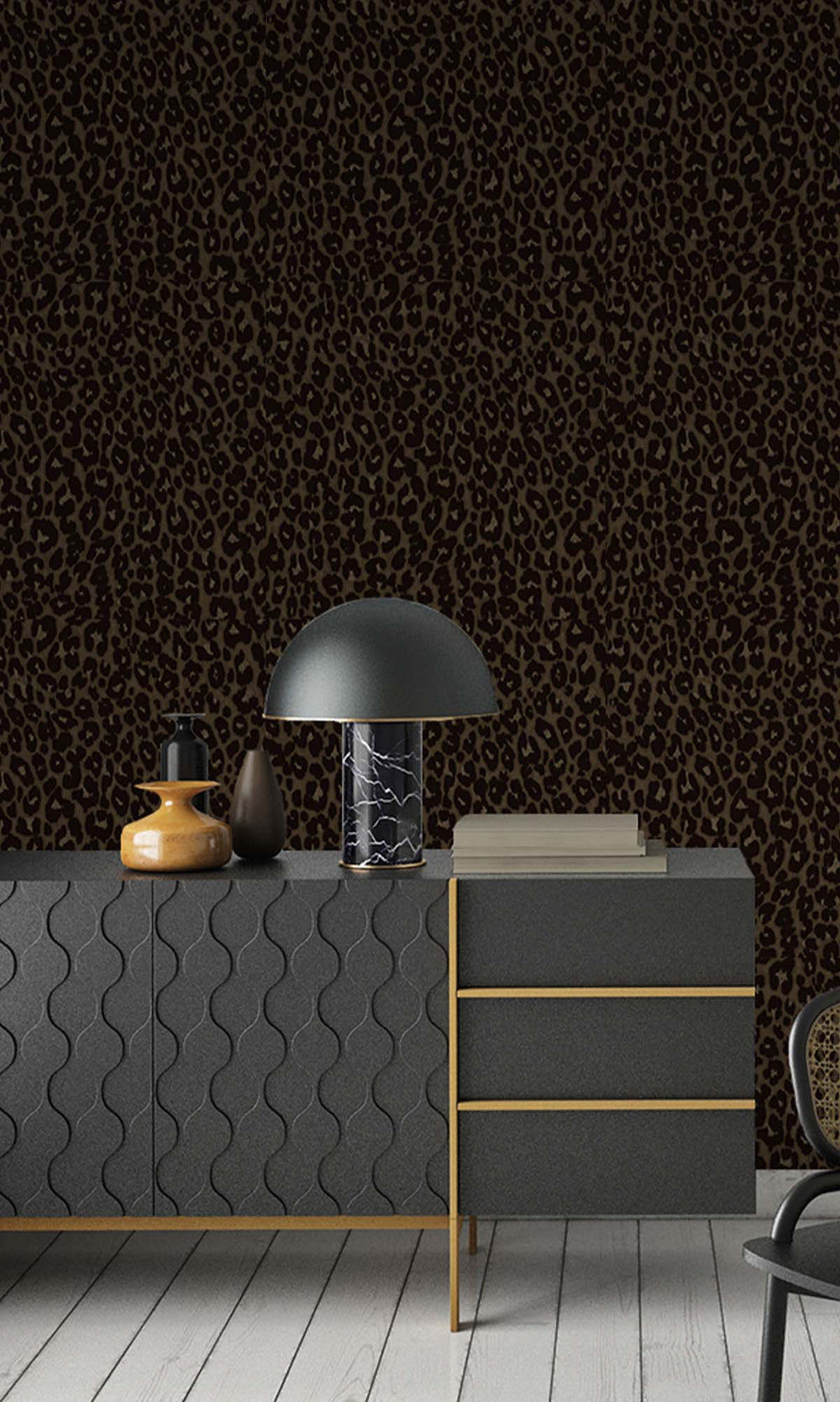 Umber Flocked Leopard Print Wallpaper R10369