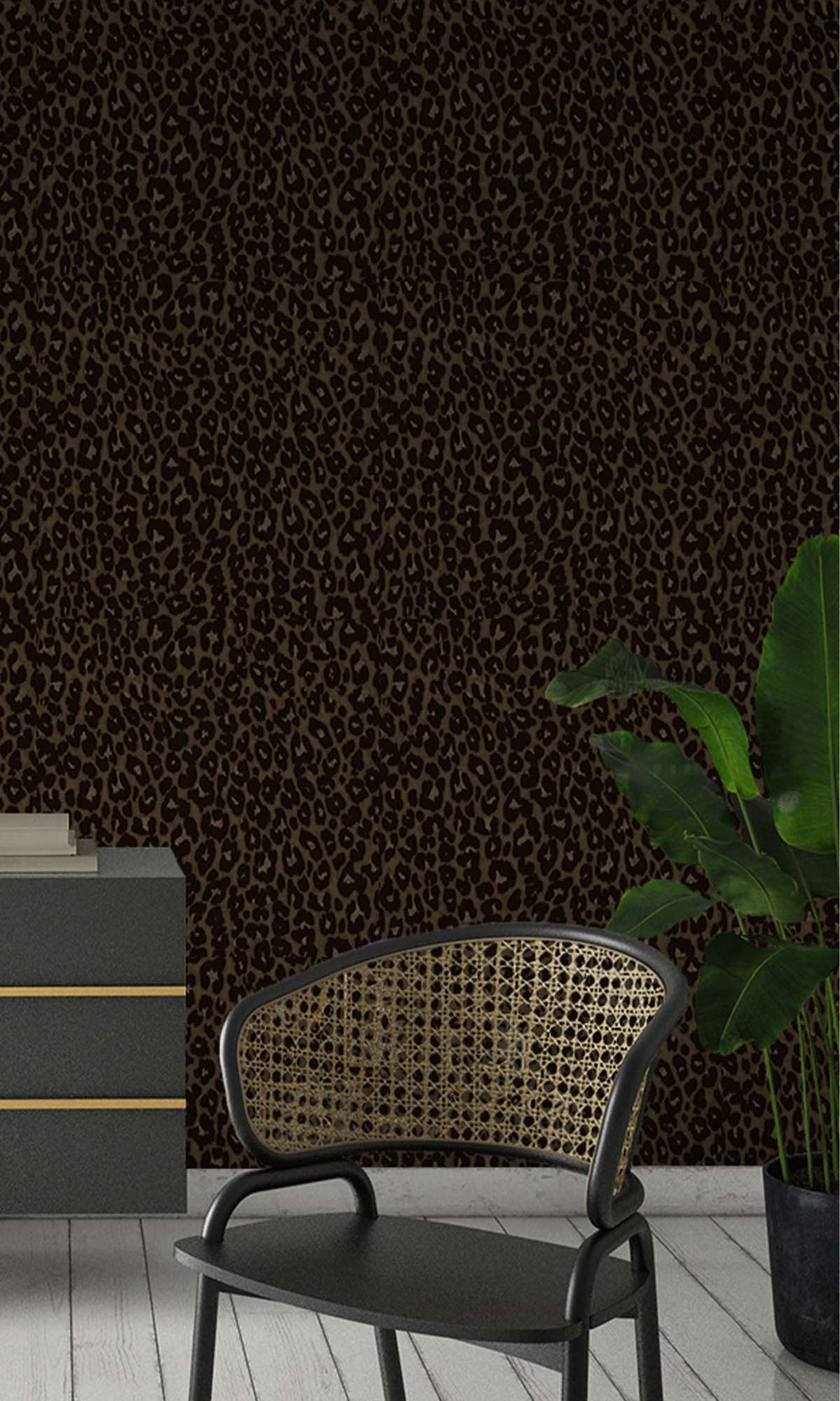 Umber Flocked Leopard Print Wallpaper R10369