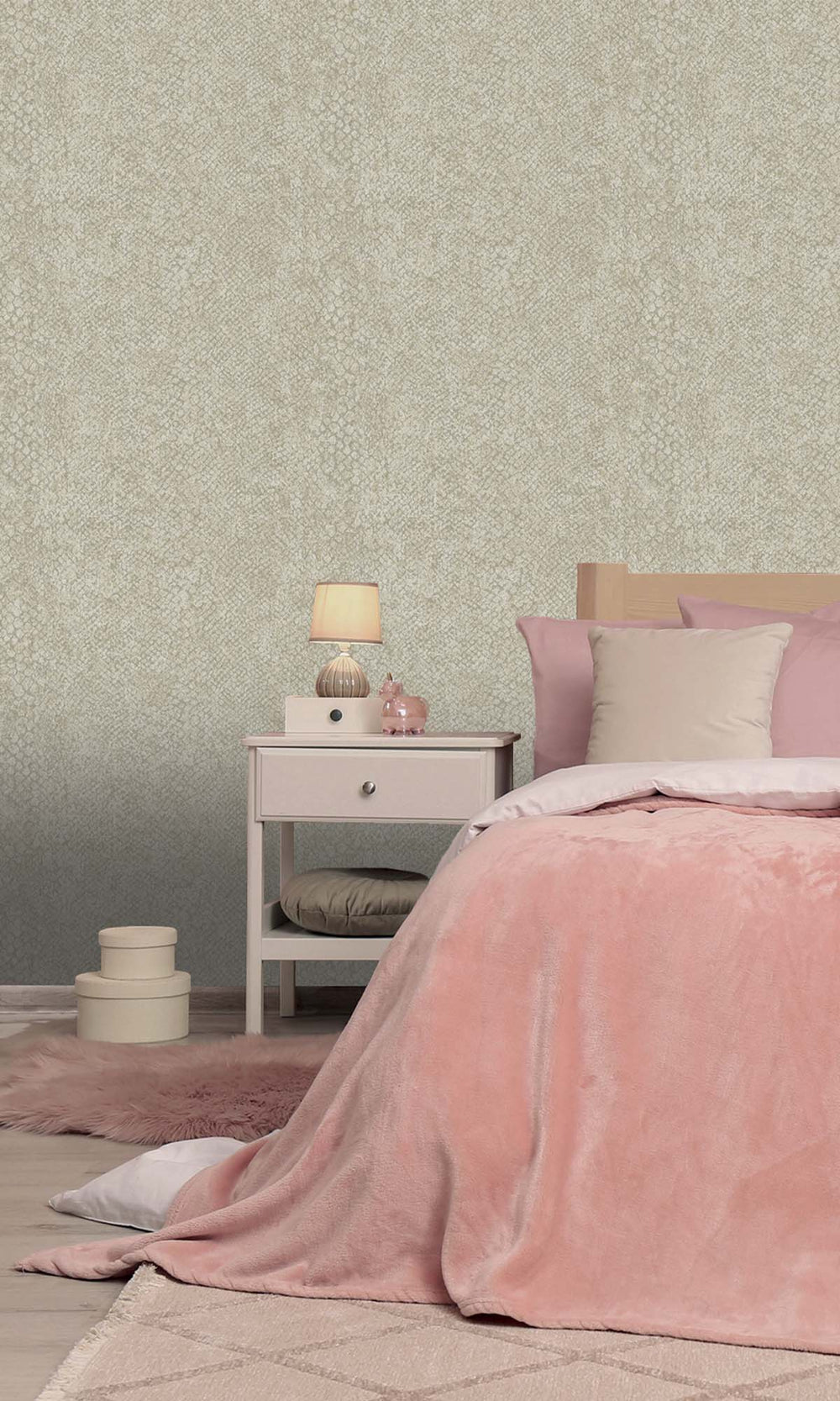 Beige Beaded Faux Snakeskin Wallpaper R10370
