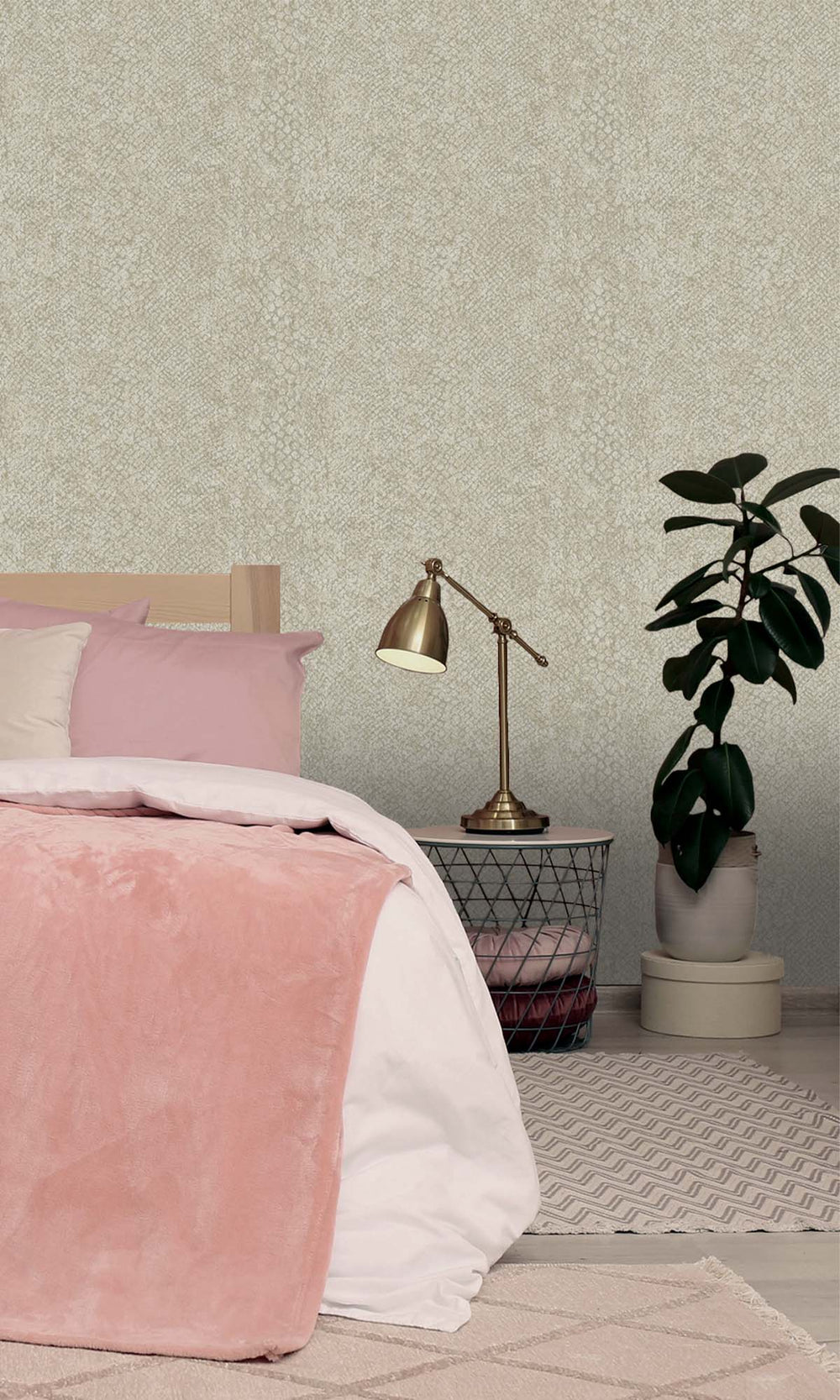 Beige Beaded Faux Snakeskin Wallpaper R10370