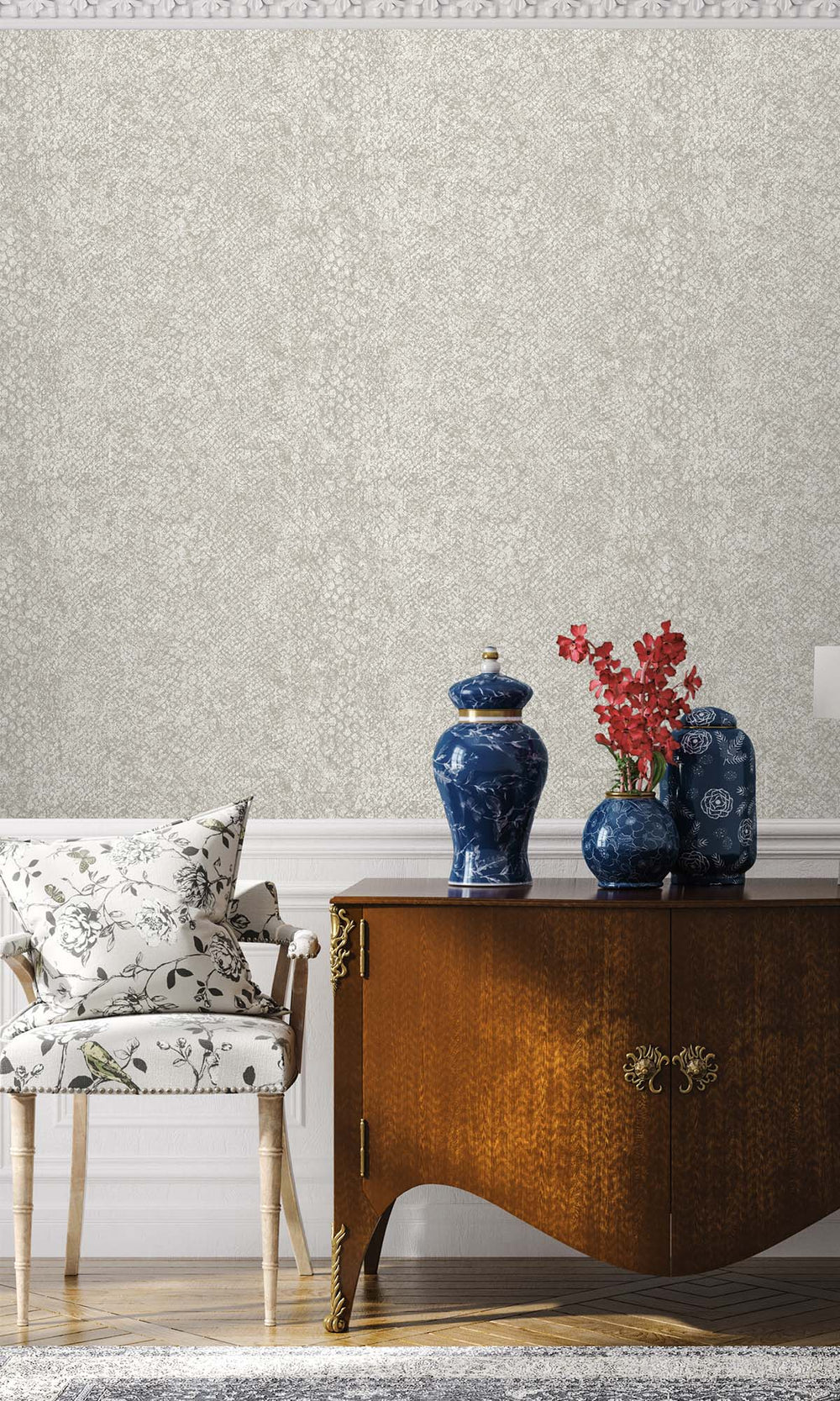 Dove Beaded Faux Snakeskin Wallpaper R10371